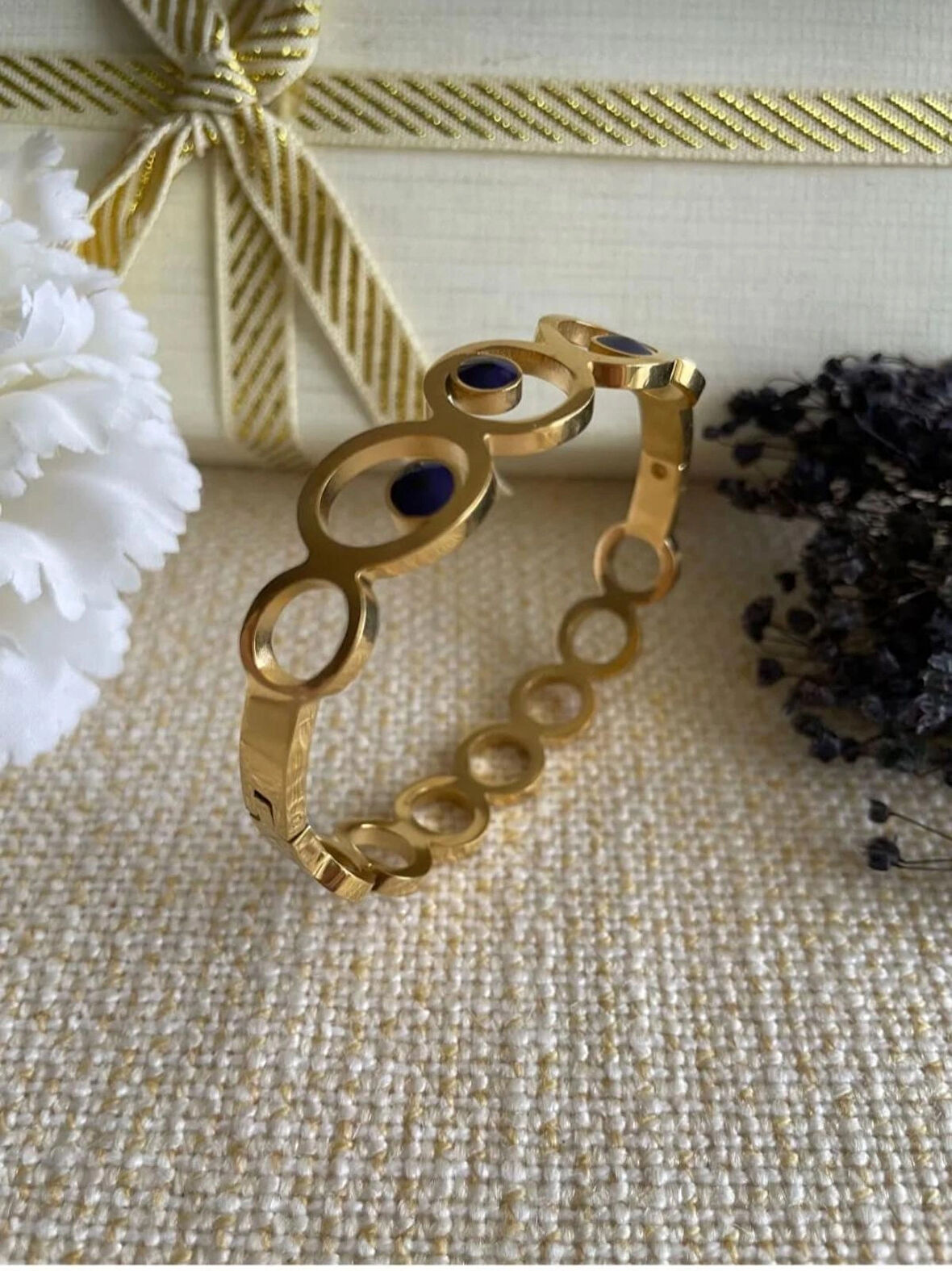 SİYAH TAŞLI MODERN ÇELİK BİLEKLİK