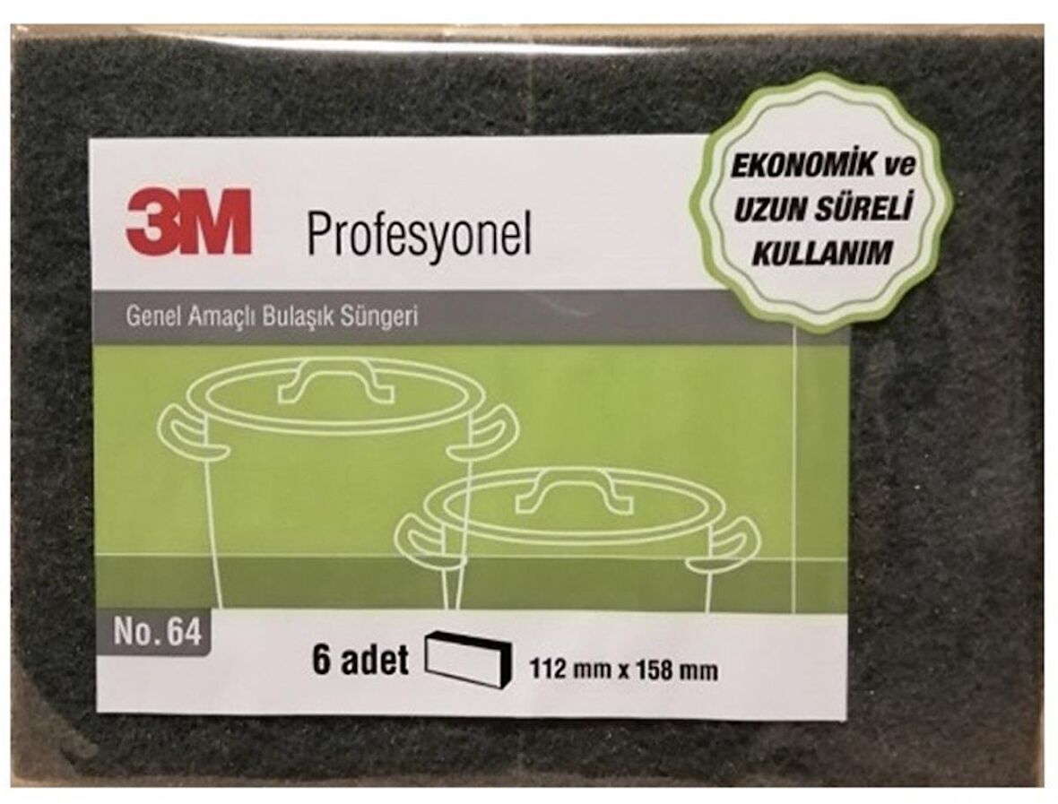 3M Scotch Brite SB64 Profesyonel Yeşil Bulaşık Süngeri 6 lı / 1 Paket