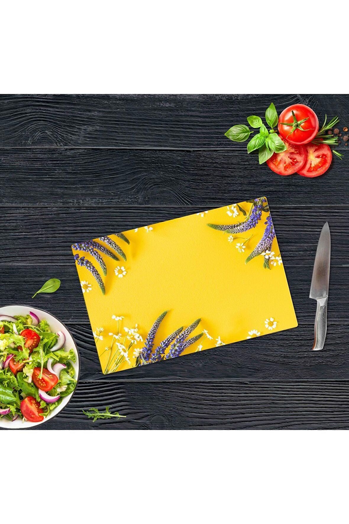 Saban Sarı Karanfil | Cam Kesme Tahtası - Cam Kesme Tablası | 20 Cm X 30 Cm