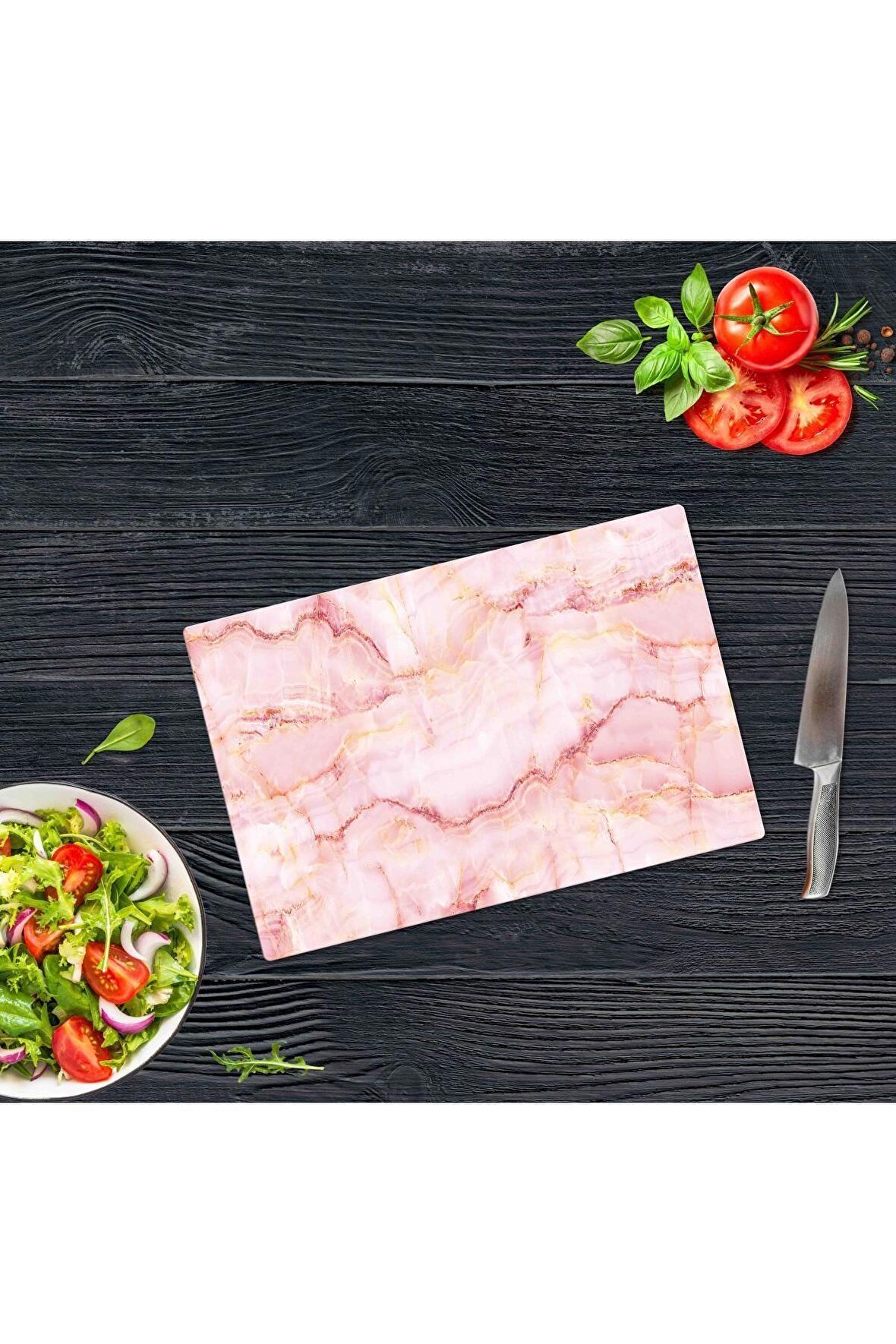 Saban Pembe Mermer Görünümlü | Cam Kesme Tahtası - Cam Kesme Tablası | 30cm x 40cm