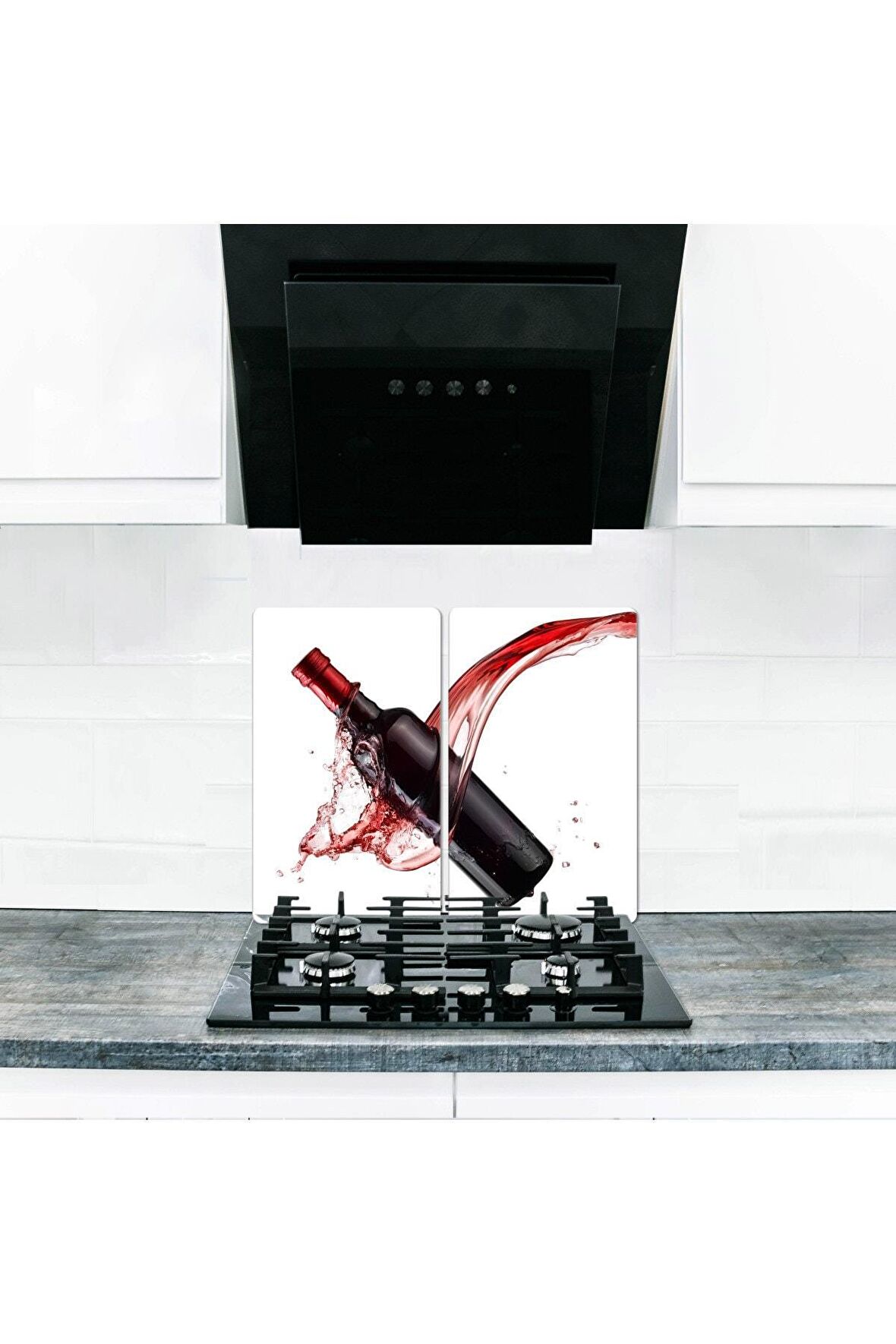  Cam Ocak Koruyucu ve Kesim Tablası Kızıl Şarap (60cm x 52cm) 2 Parça, 4'lü Ocaklar