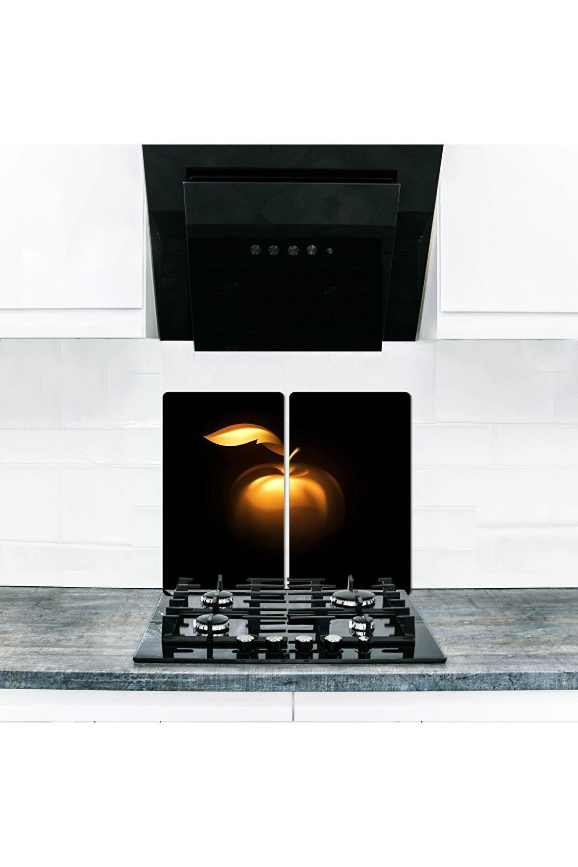  Ocak Arkası Koruyucu ve Kesim Tablası Apple  (60cm x 52cm) 2 Parça, 4'lü Ocaklar