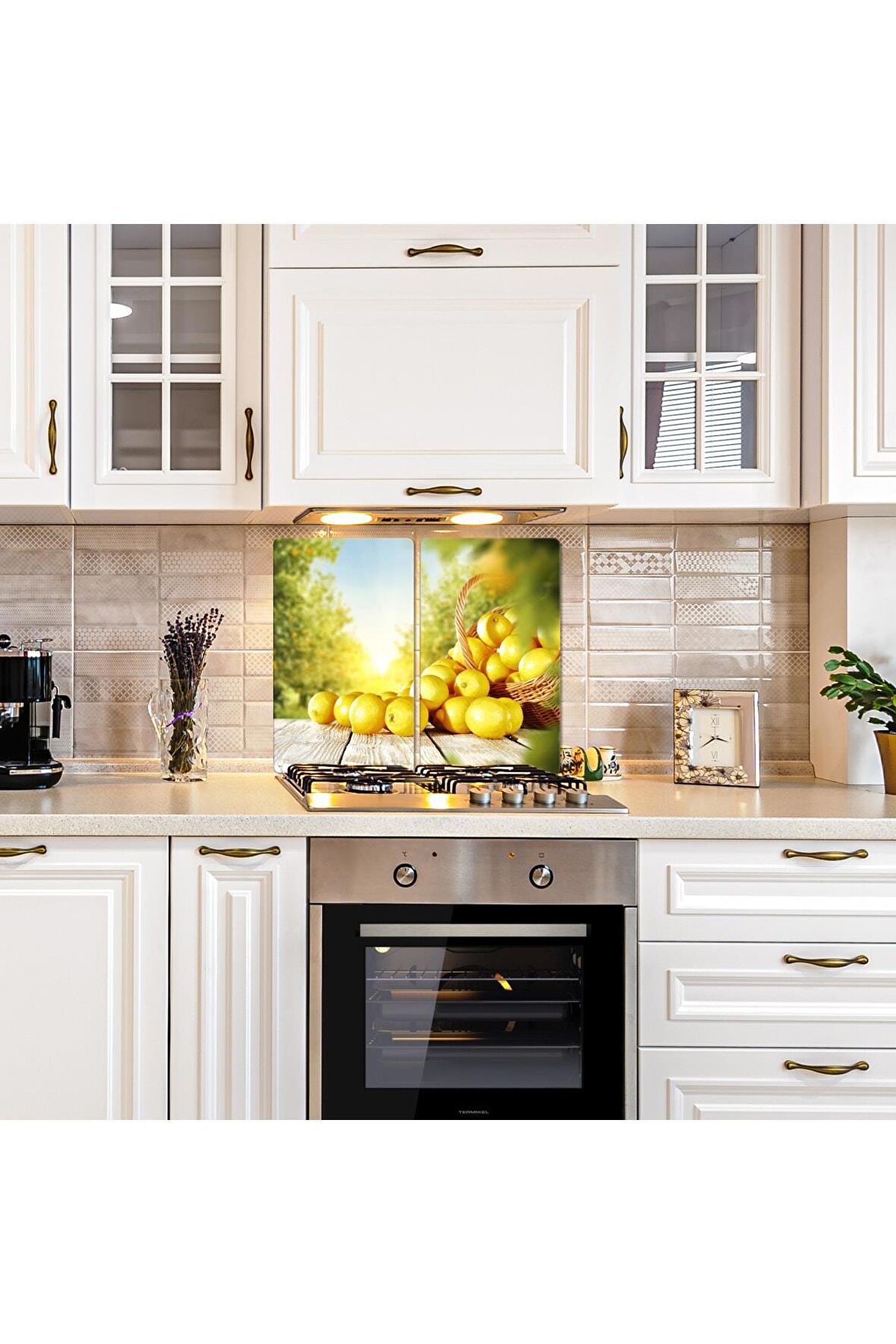 2' li 40x52 cm Limon Sepeti Desenli Cam Kesim Tablası ve Ocak Koruma