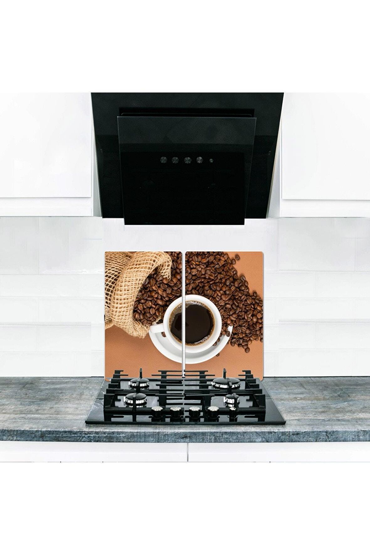  Cam Ocak Koruyucu ve Kesim Tablası Kahve Çekirdeği  (60cm x 52cm) 2 Parça, 4'lü Ocaklar