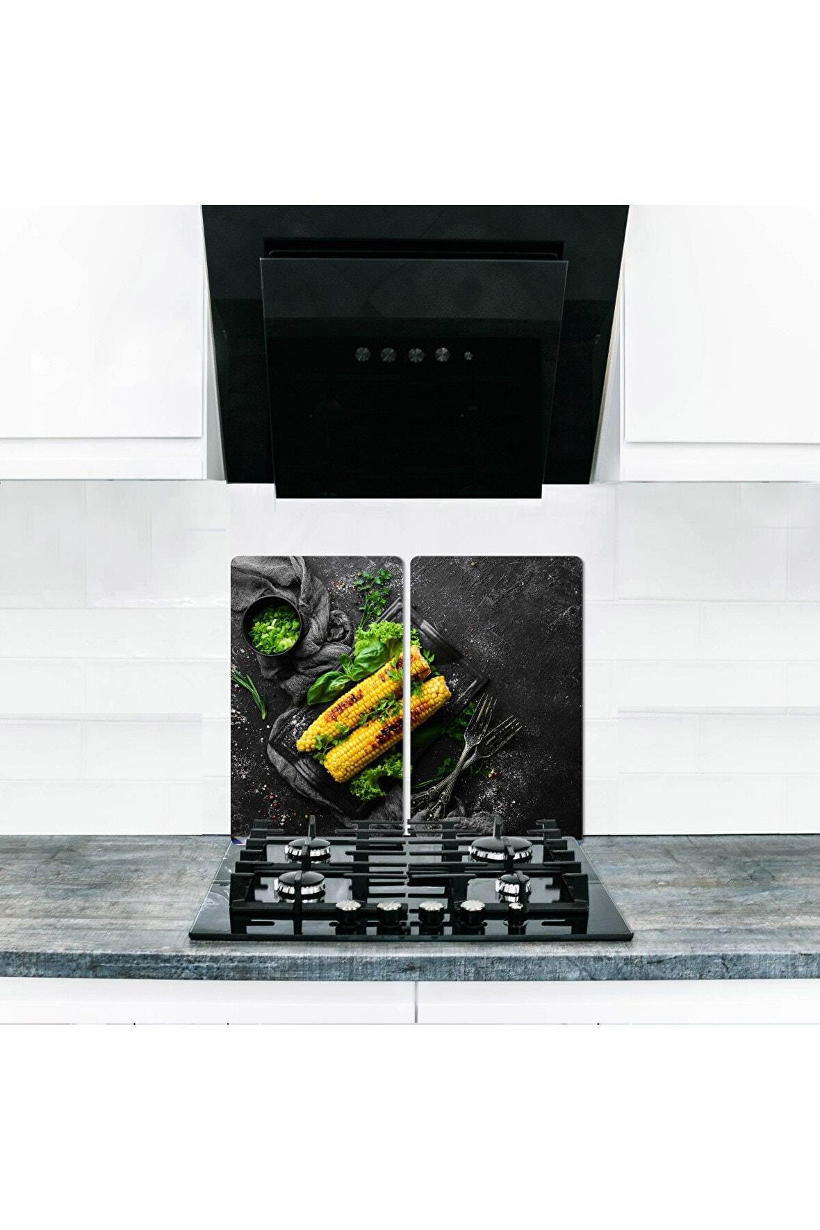  Cam Ocak Koruyucu ve Kesim Tablası Mısır (60cm x 52cm) 2 Parça, 4'lü Ocaklar
