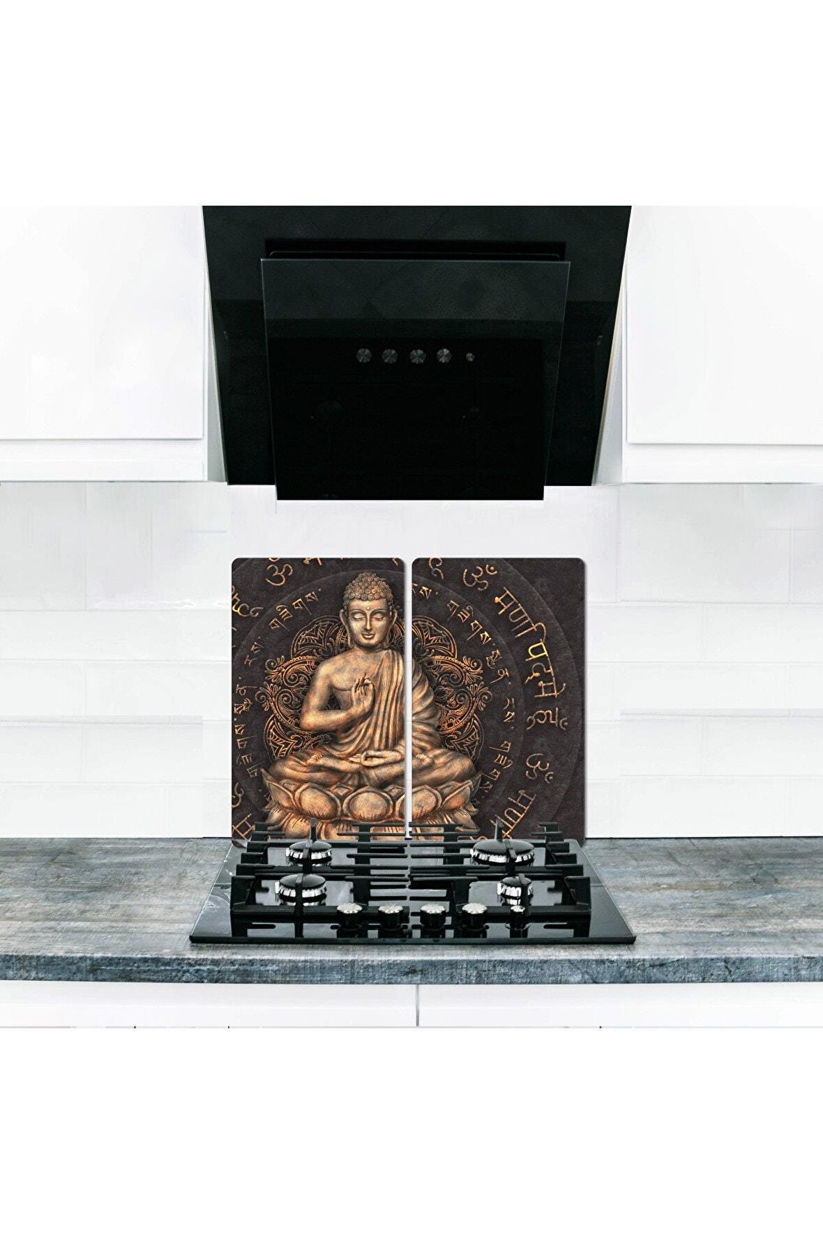  Cam Ocak Koruyucu ve Kesim Tablası Sarı (60cm x 52cm) 2 Parça, 4'lü Ocaklar