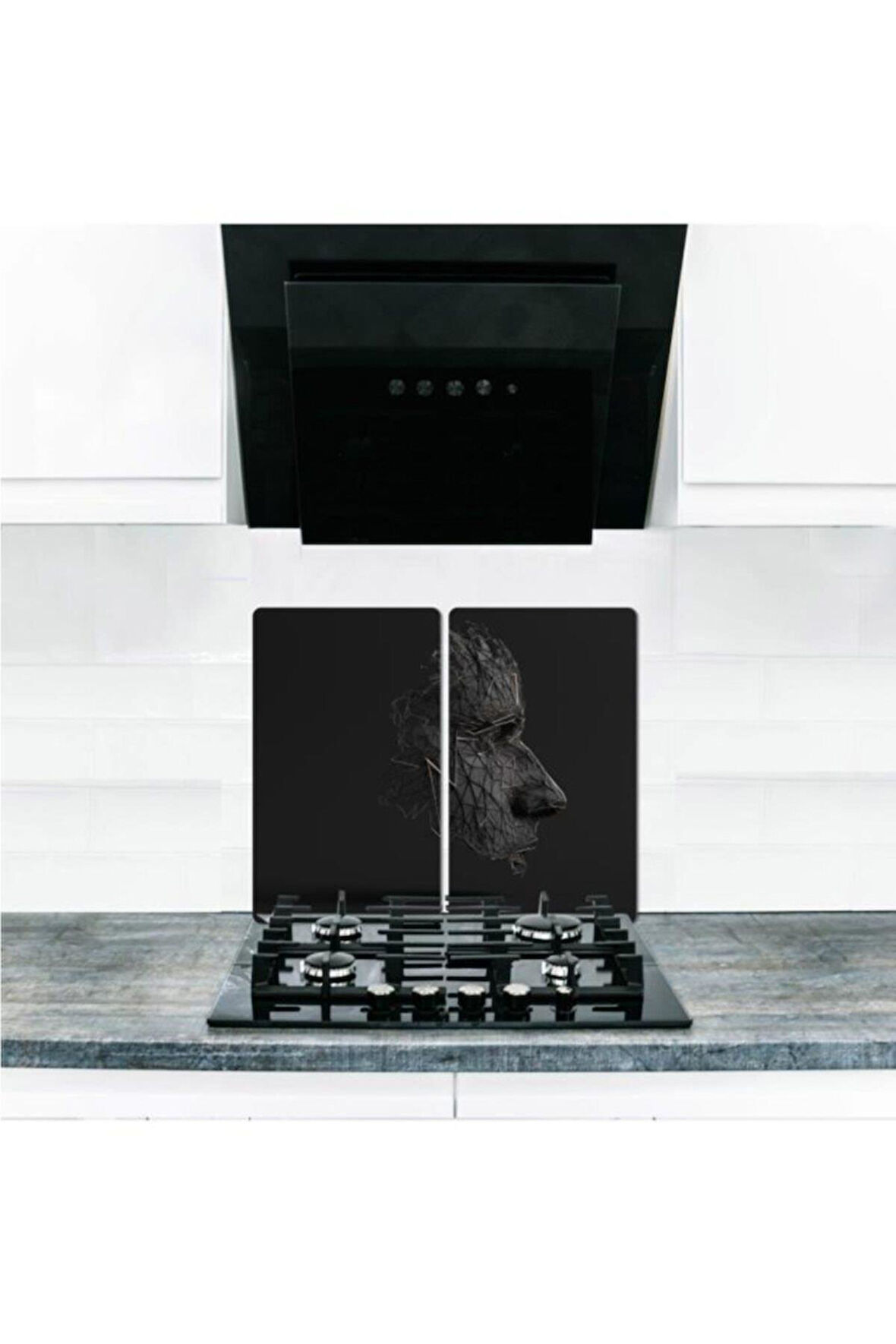 2'li 30x52 cm Cam Ocak Koruyucu 4'lü Ocaklar İçin Kara