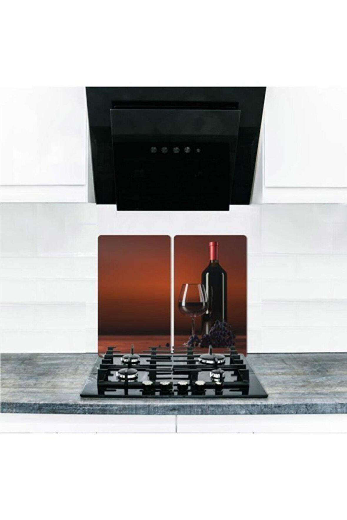 2'li 30x52 cm Cam Ocak Koruyucu 4'lü Ocaklar İçin Üzüm Şarabı