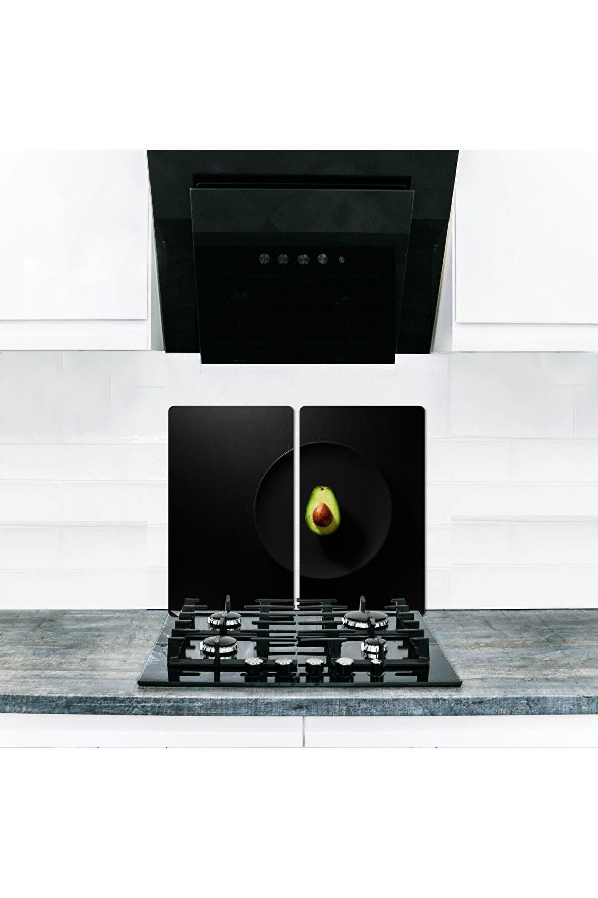 Cam Ocak Koruyucu ve Kesim Tablası Avokado (80cm x 52cm) 2 Parça, 5'li Ocaklar