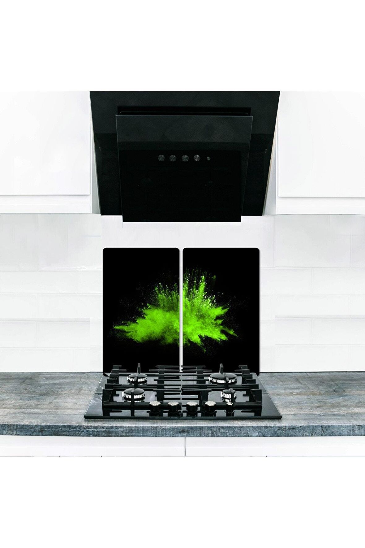  Cam Ocak Koruyucu ve Kesim Tablası Duman (80cm x 52cm) 2 Parça, 5'li Ocaklar