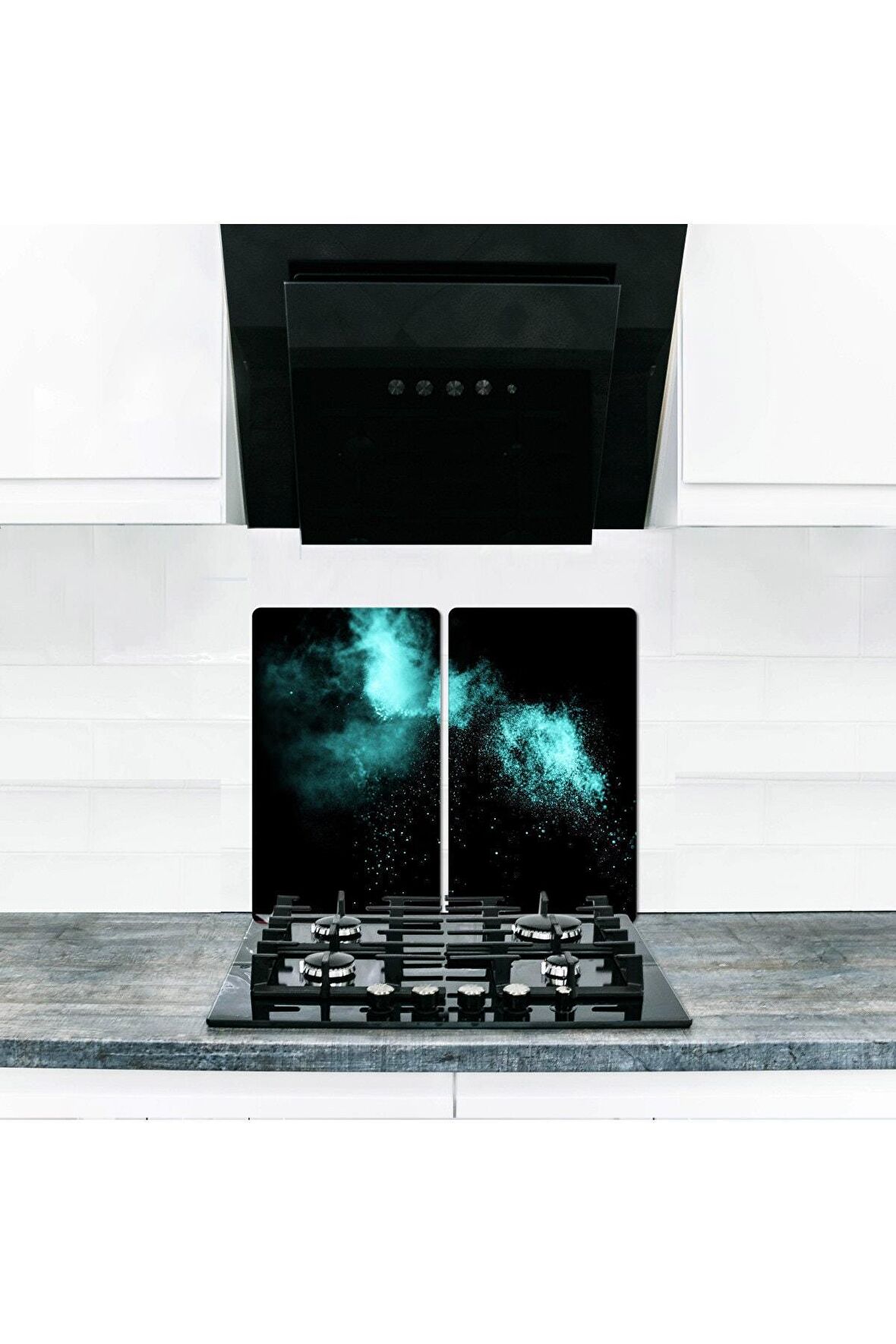  Cam Ocak Koruyucu ve Kesim Tablası Blue (80cm x 52cm) 2 Parça, 5'li Ocaklar