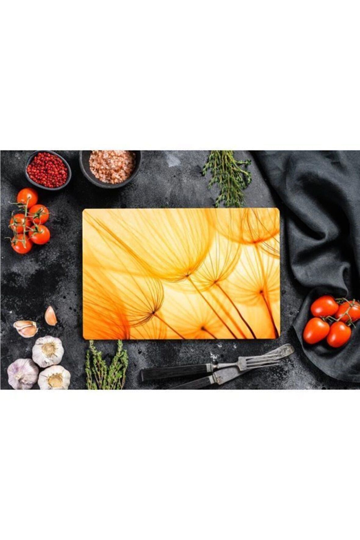 Turuncu Karahindiba Görünümlü | Cam Kesme Tahtası ı | 20 cm x 30 cm