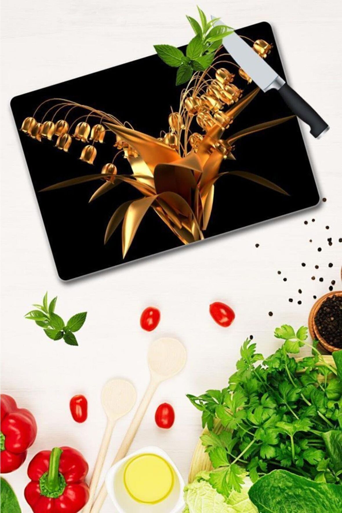 Saban Altın Zambak Cam Kesme Tahtası - Cam Kesme Tablası | 30 Cm X 40 Cm