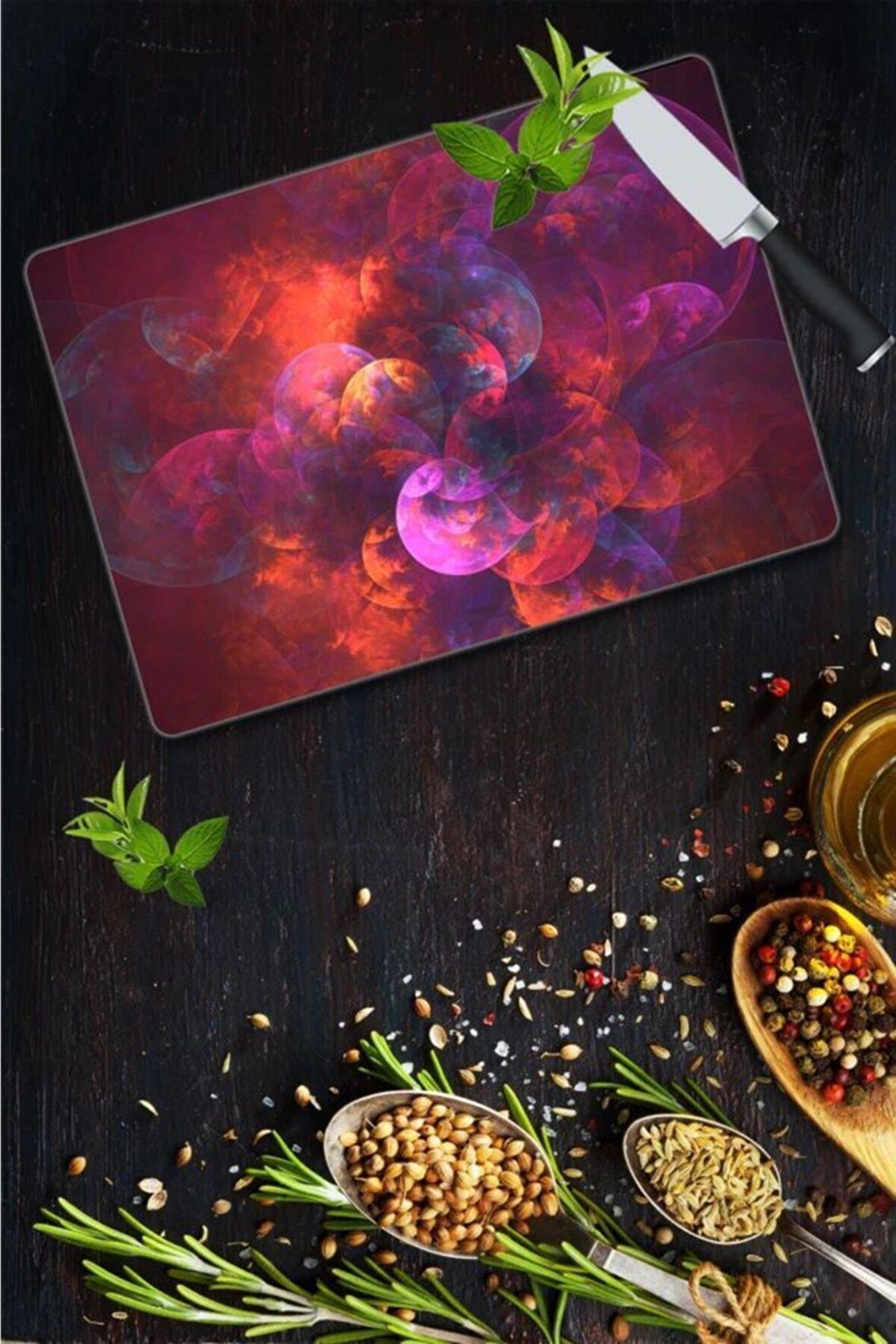 Saban Fuşya Cam Kesme Tahtası Tablası | 30 Cm X 40 Cm