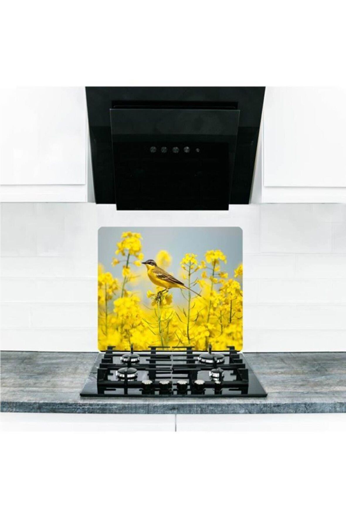 Cam Ocak Arkası Koruyucu ve Kesme Tablası Serçe | 50 cm x 56 cm