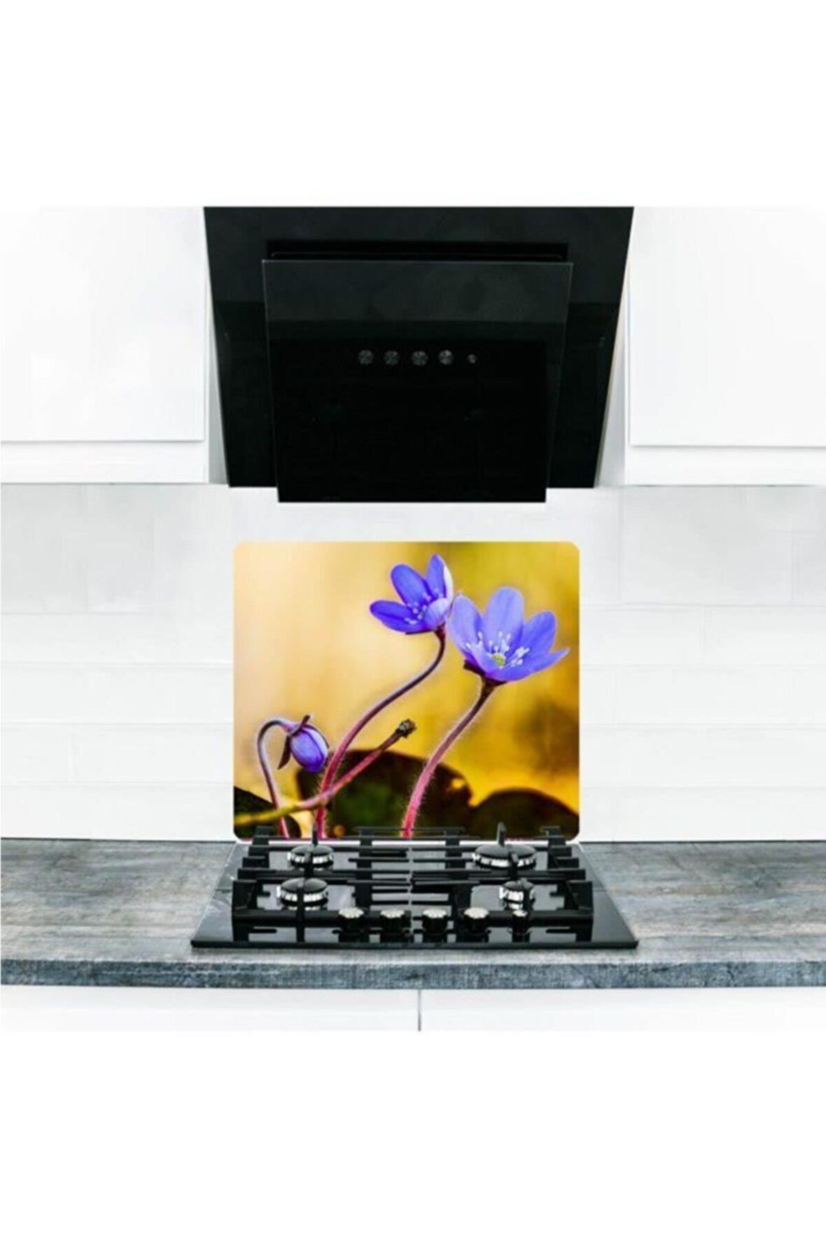 Cam Ocak Arkası Koruyucu ve Kesme Tablası Menekşe| 50 cm x 56 cm