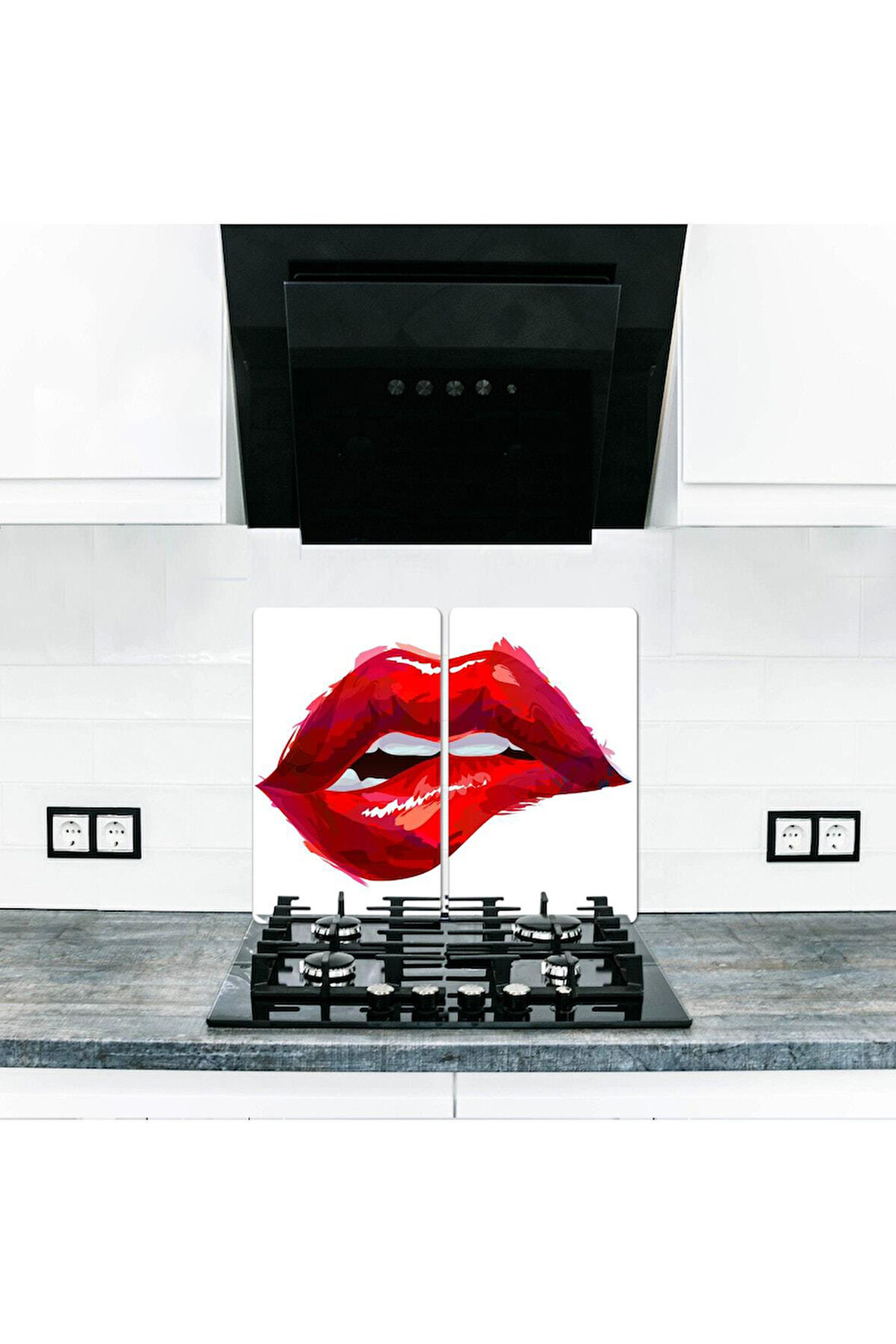 2' li 40x52 cm Cam Ocak Koruyucu  Kırmızı Desenli