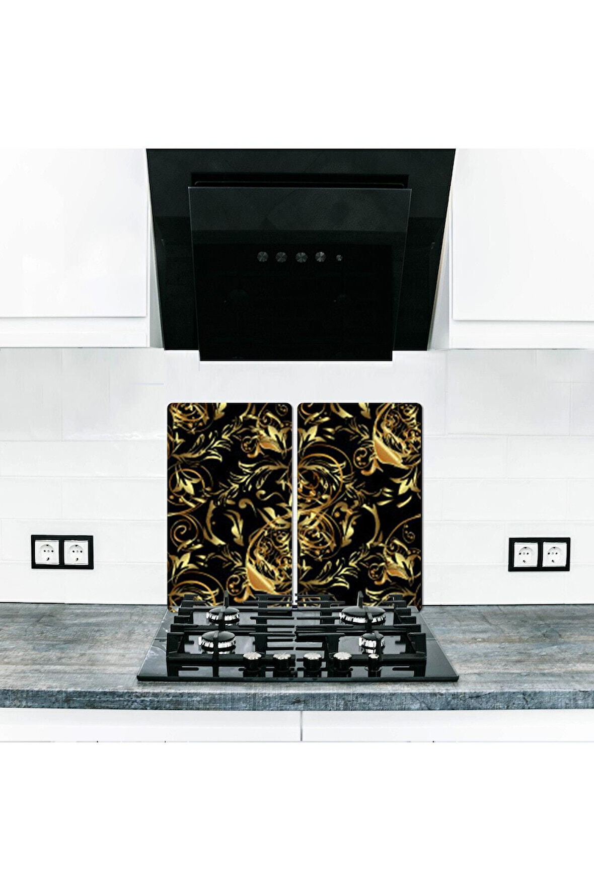 2' li 40x52 cm Cam Ocak Koruyucu  Bendi Desenli