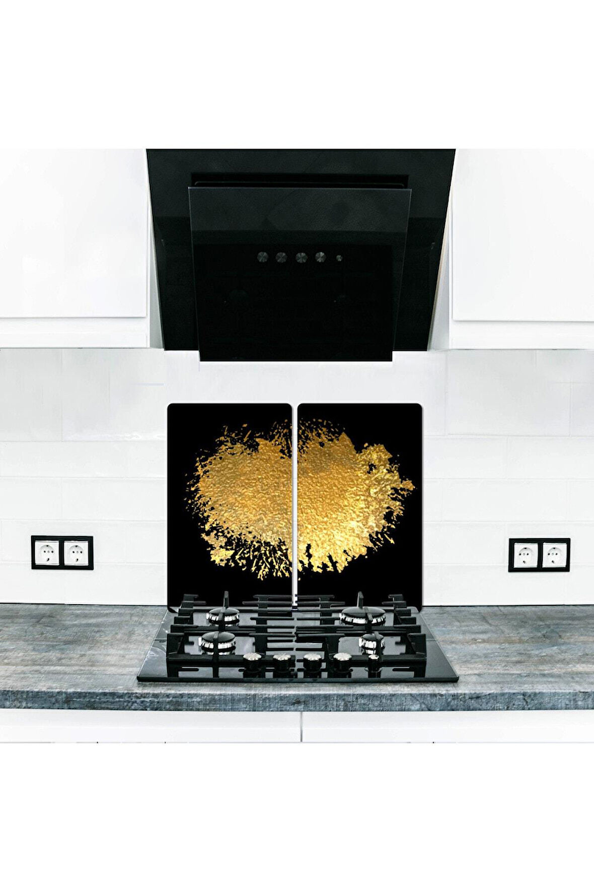 2' li 40x52 cm Cam Ocak Koruyucu  Beçe Desenli