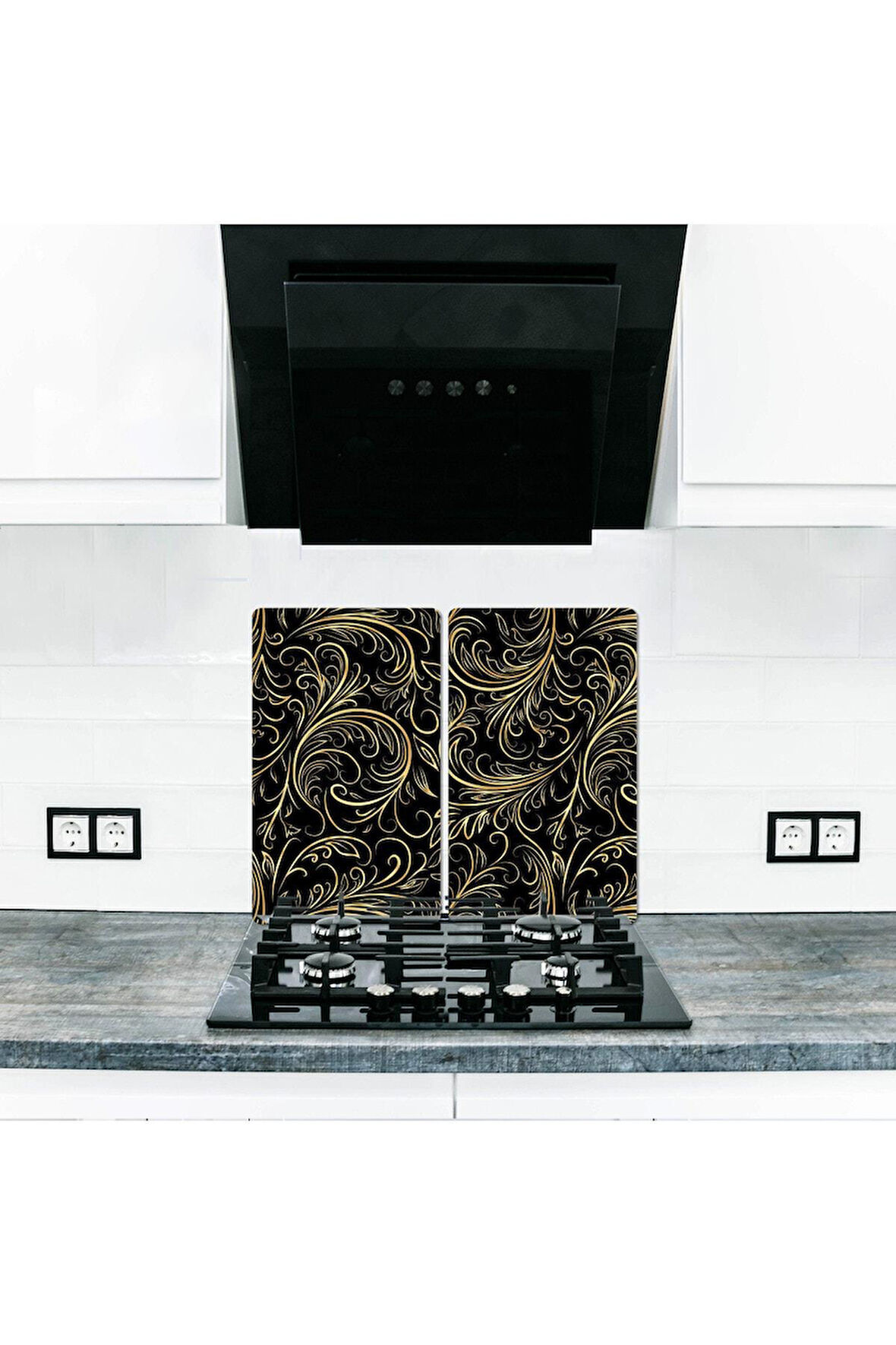 2' li 40x52 cm Cam Ocak Koruyucu  Firengi Desenli