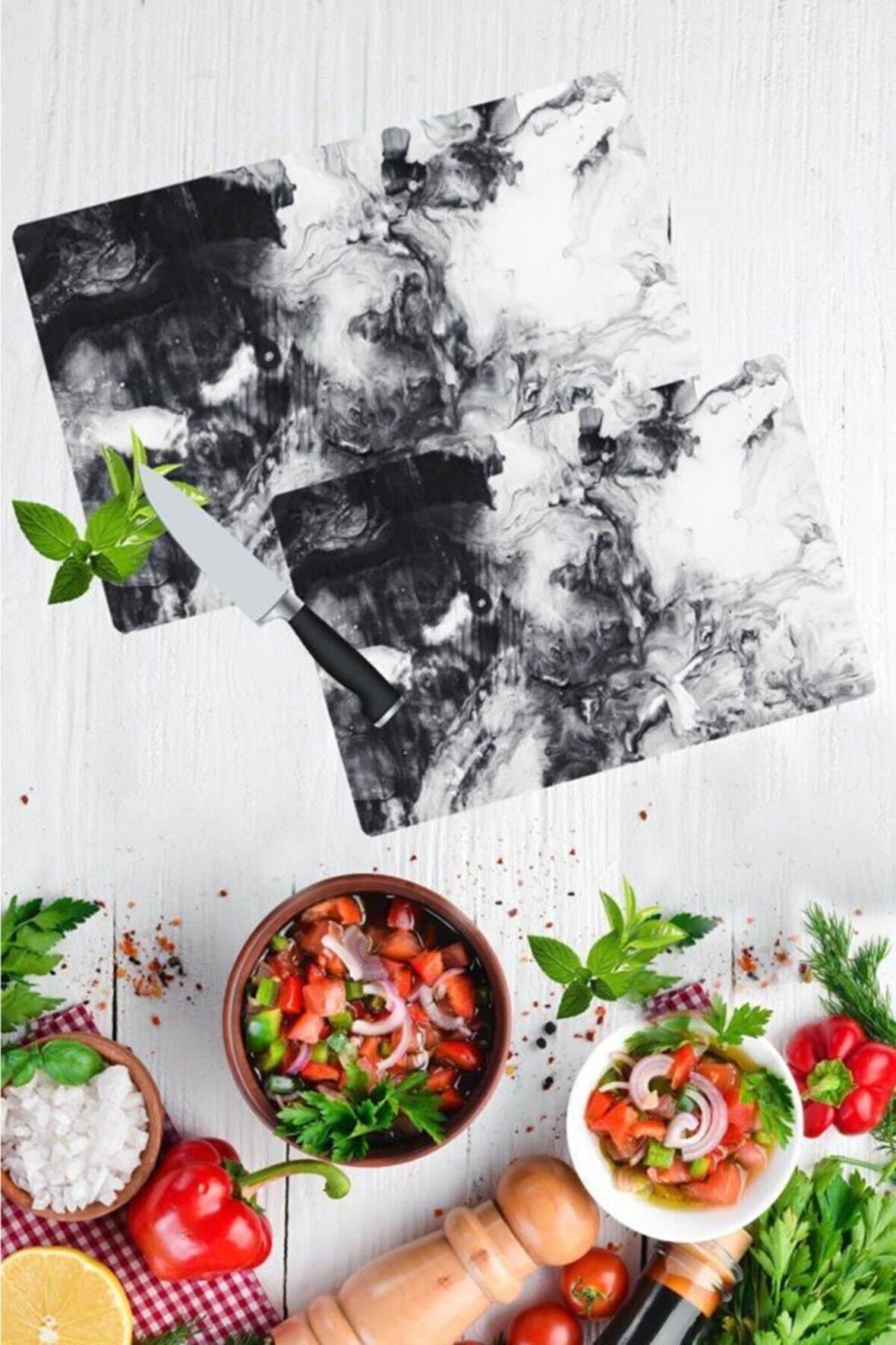 2'li Takım Sis Desen Görünümlü Takım Cam Kesme Tahtası - Cam Kesim Tablası 20x30 & 30x40