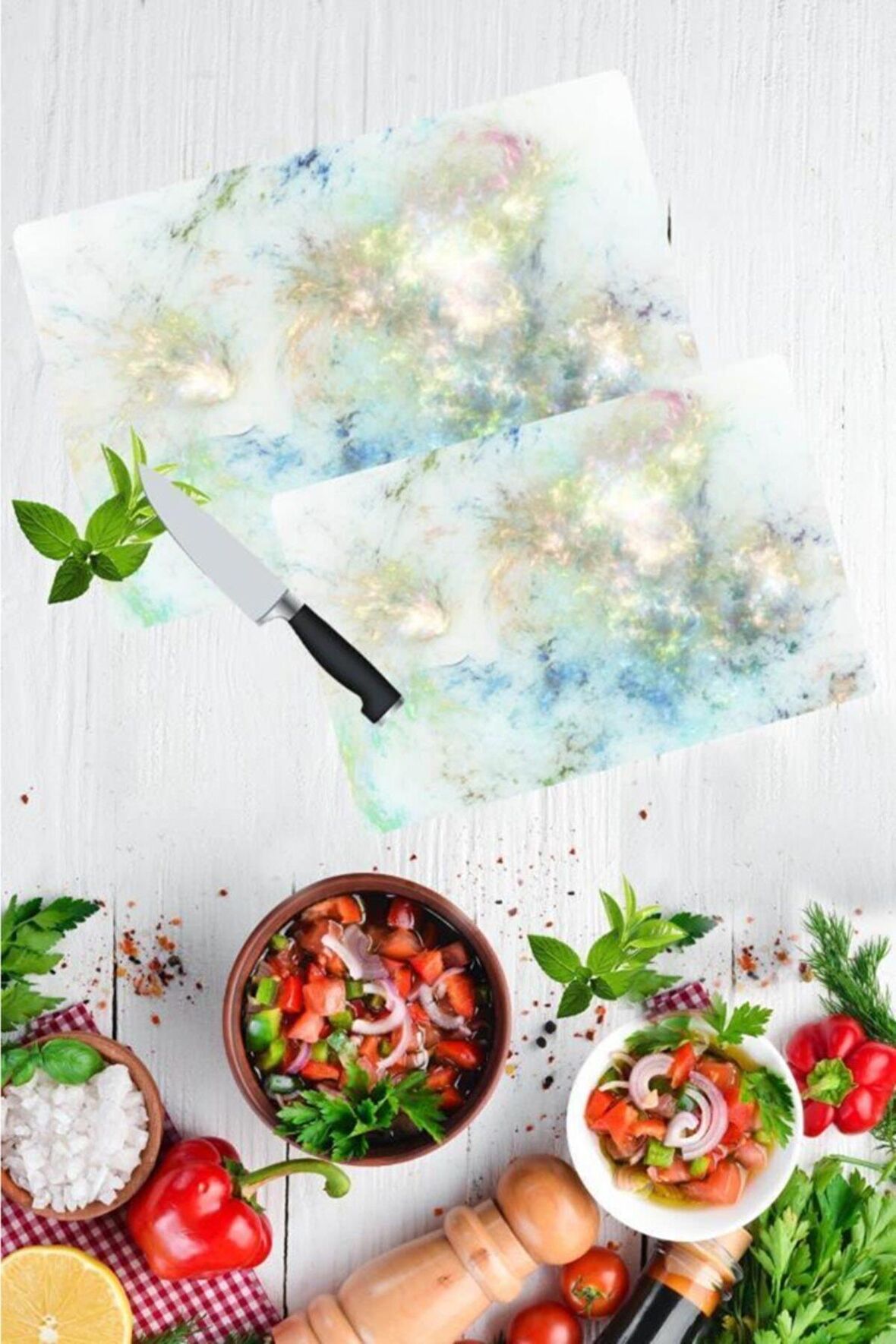 2'li Takım  Işıl Desen Görünümlü Takım Cam Kesme Tahtası - Cam Kesim Tablası 20x30 & 30x40