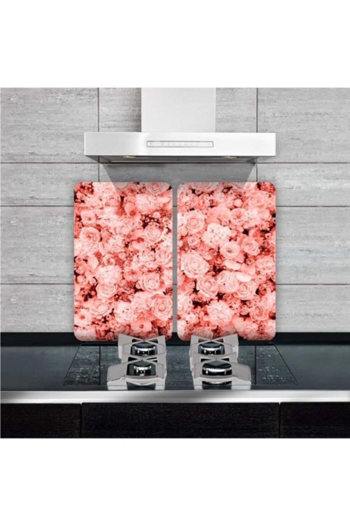Dekoratif Cam Ocak Koruyucu Ve Kesim Tahtası Çoklu Güller 60cm X 52cm 2 Parça, 4'lü Ocaklar