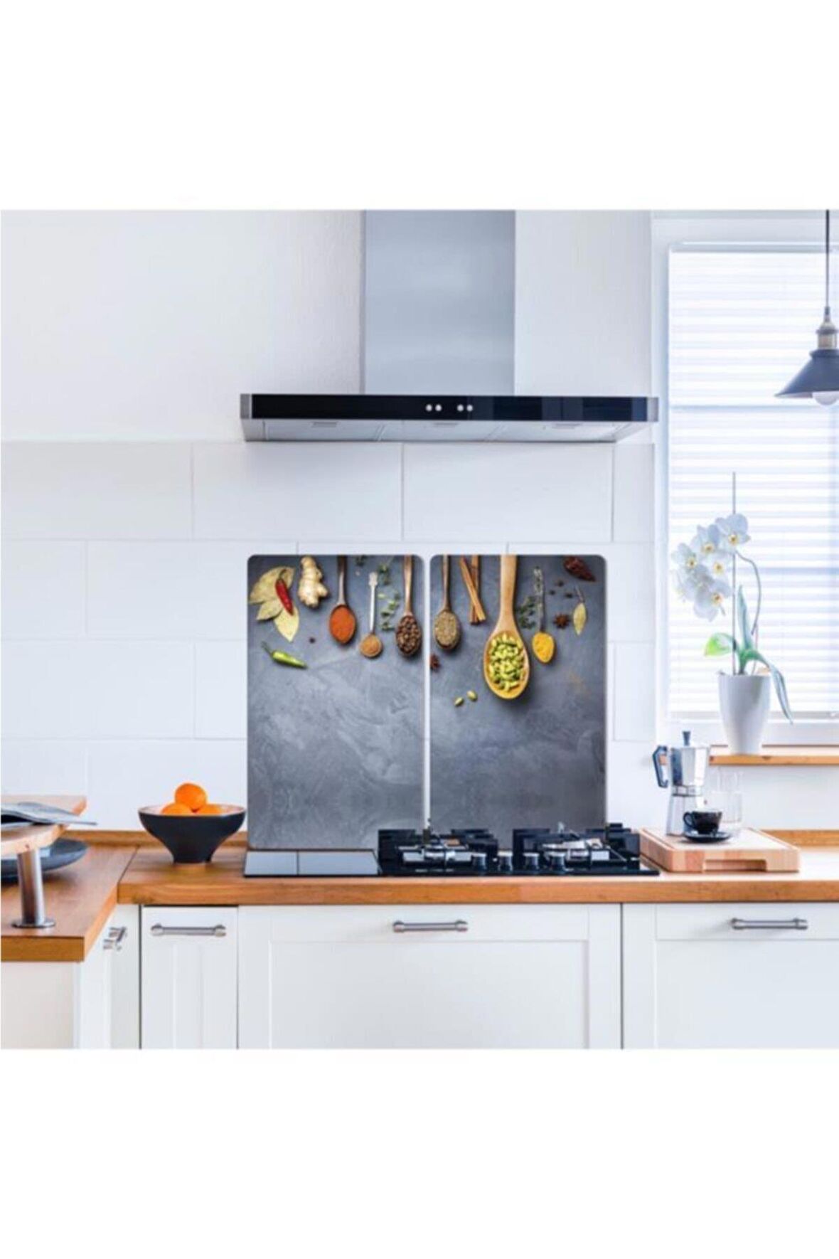 Cam Ocak Koruyucu Ve Kesim Tablası Baharat Ve Kaşıklar (80cm X 52cm) 2 Parça, 5'li Ocaklar