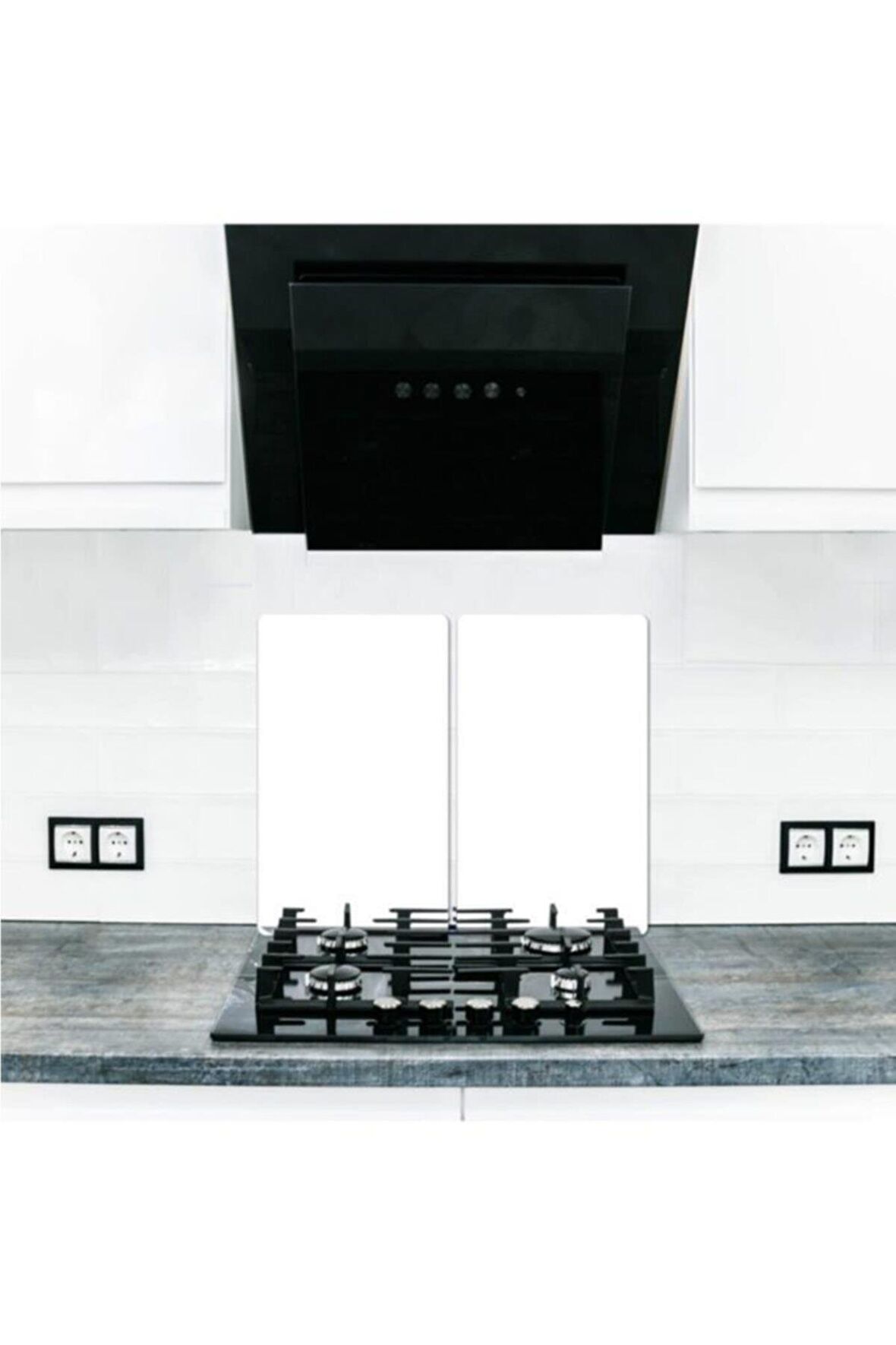 Cam Ocak Koruyucu Ve Kesim Tablası Düz Beyaz (80cm X 52cm) 2 Parça, 5'li Ocaklar