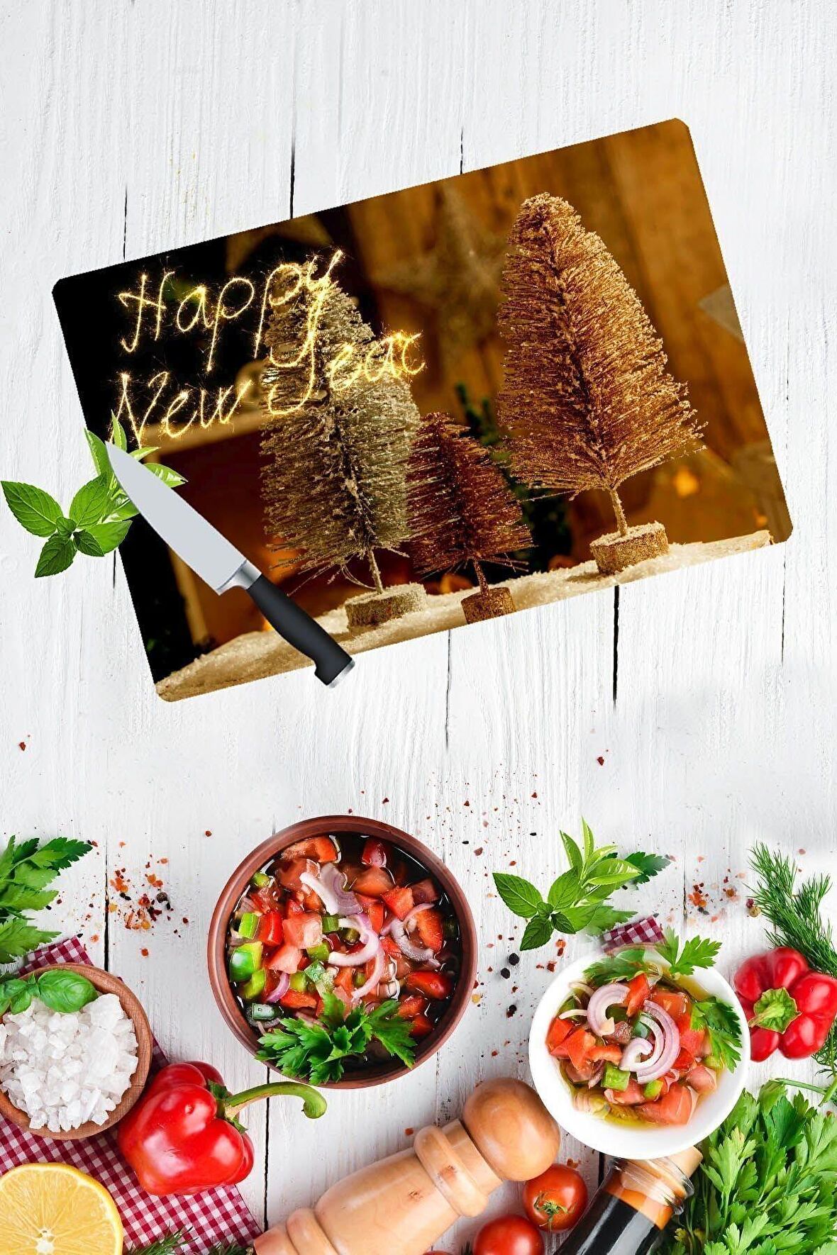 Mutlu Yıllar | Cam Kesme Tahtası - Cam Kesme Tablası | 30 cm x 40 cm