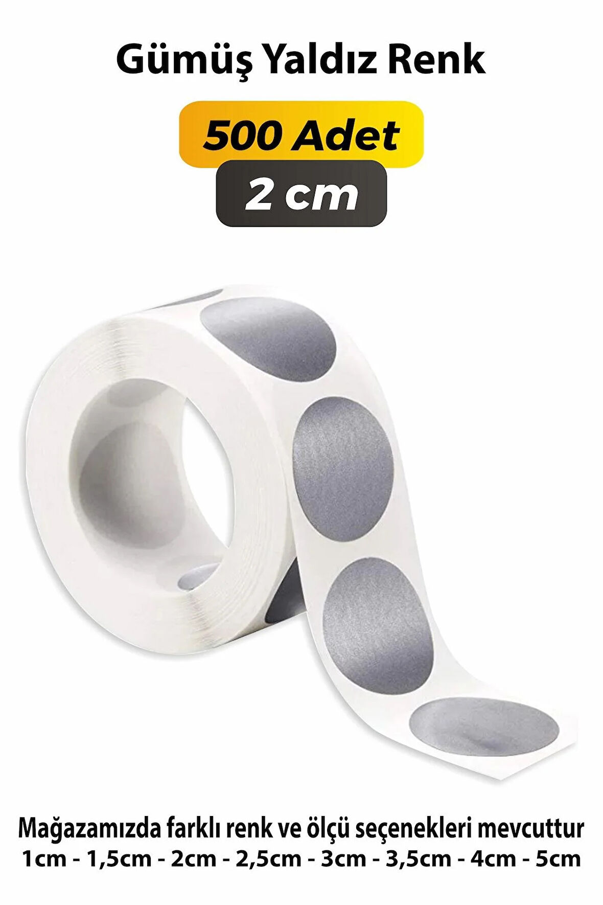 Gümüş Yaldız Yuvarlak Kesim Etiket 2cm - 500 Adet