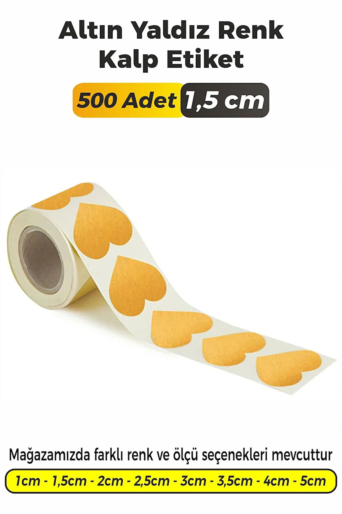 Kalp Kesim Altın Yaldız Renk Etiket - 1,5cm 500 Adet