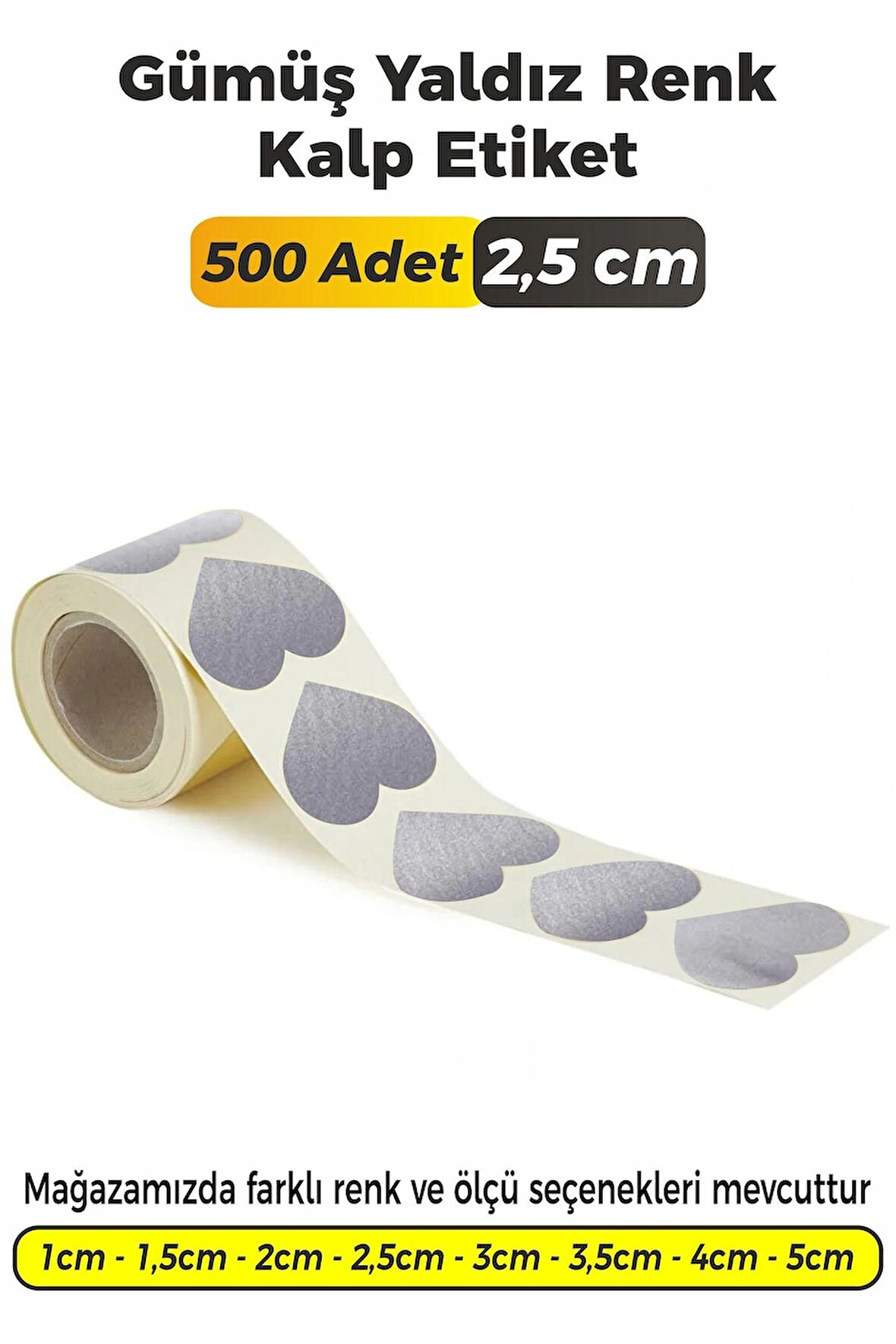 Kalp Kesim Gümüş Yaldız Renk Etiket - 2,5cm 500 Adet