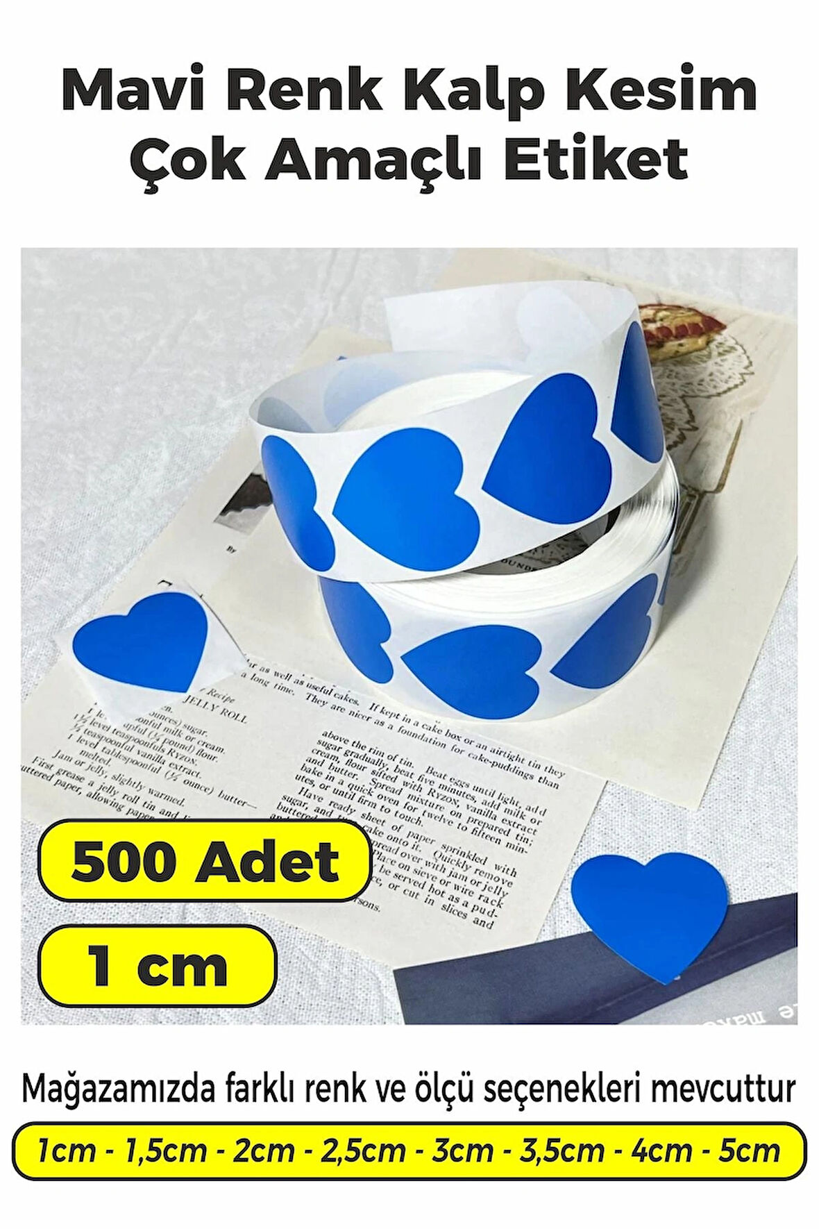 Kalp Kesim Mavi Renk Etiket - 1cm 500 Adet