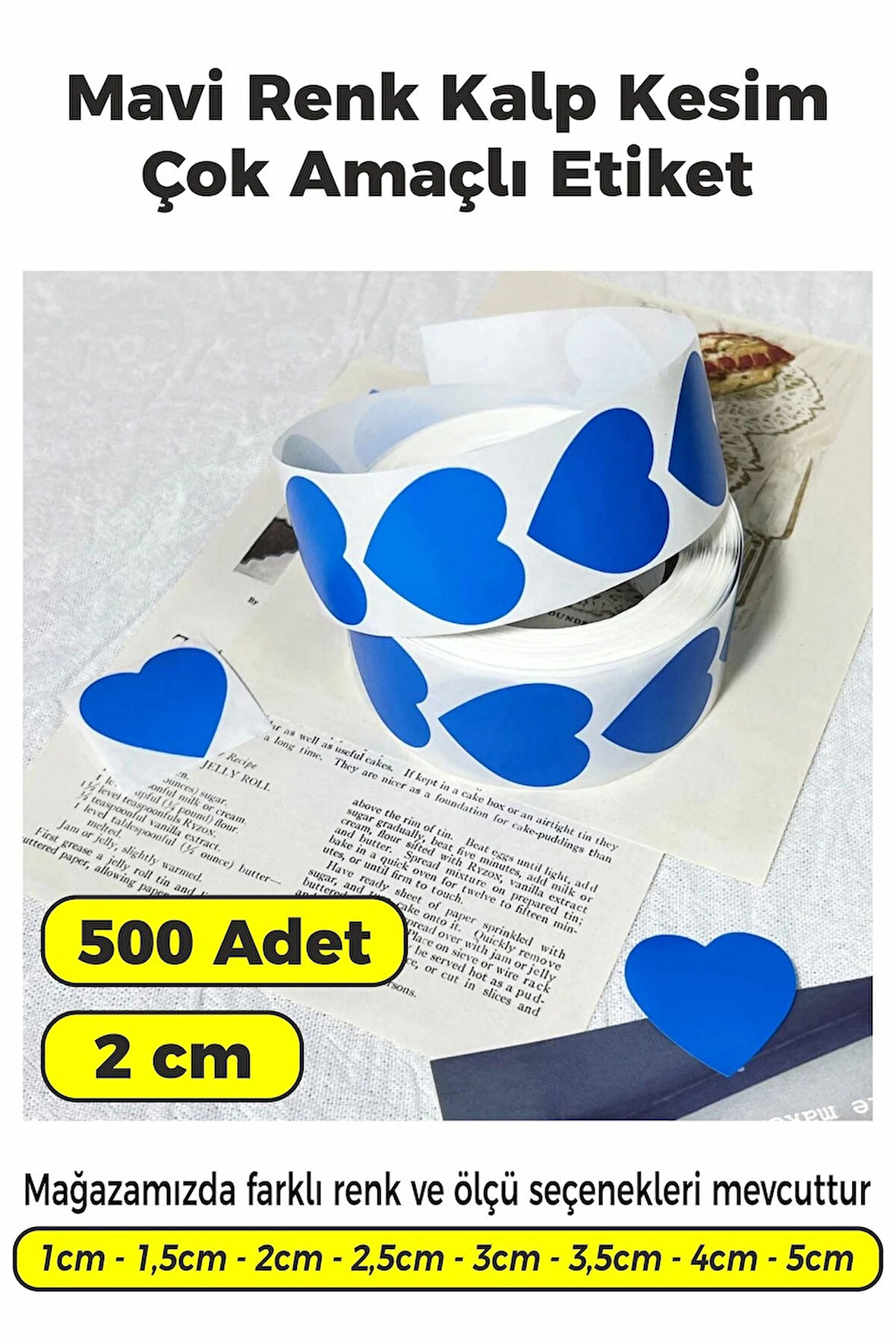 Kalp Kesim Mavi Renk Etiket - 2cm 500 Adet