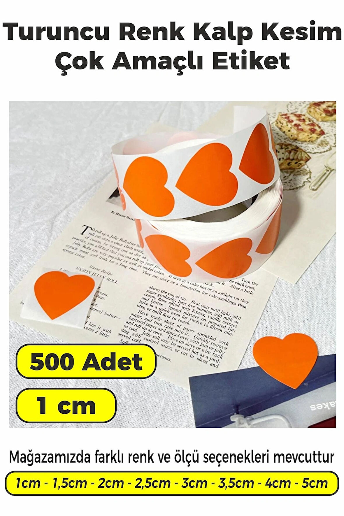 Kalp Kesim Turuncu Renk Etiket - 1cm 500 Adet