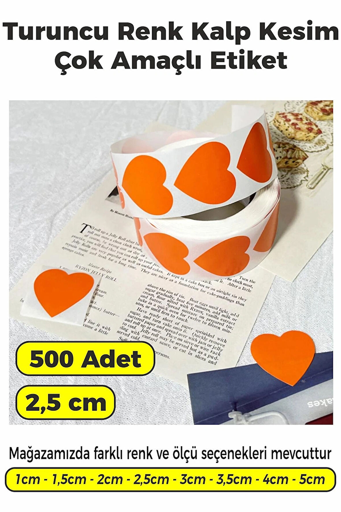 Kalp Kesim Turuncu Renk Etiket - 2,5cm 500 Adet