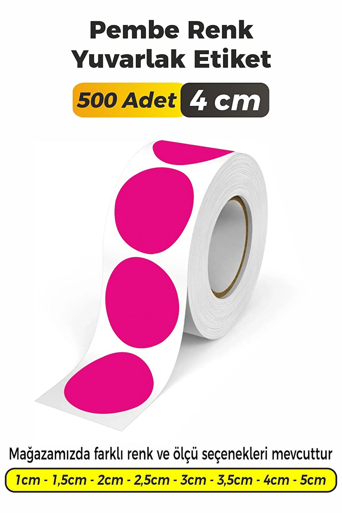 Yuvarlak Kesim Pembe Renk Etiket - 4cm 500 Adet