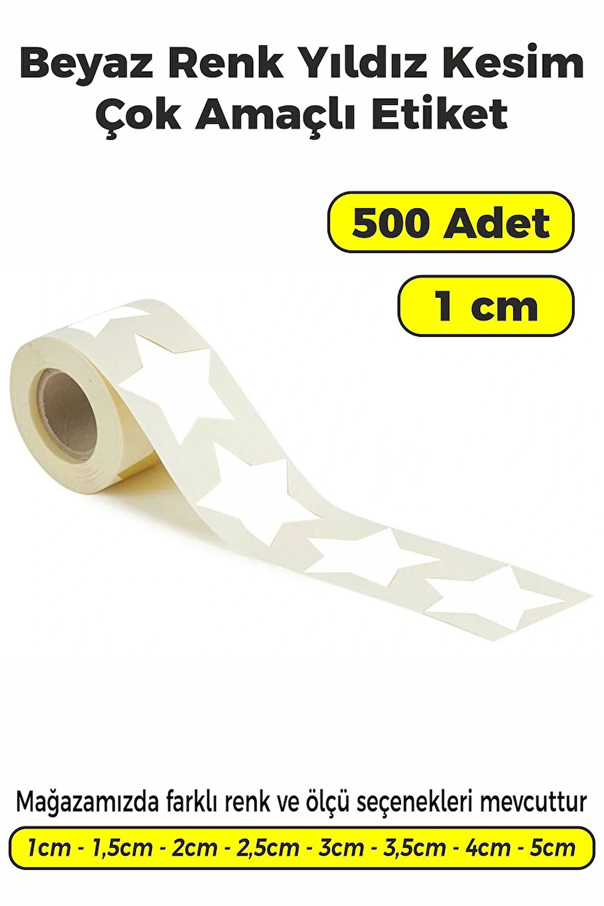 Yıldız Kesim Beyaz Renk Etiket - 1cm 500 Adet