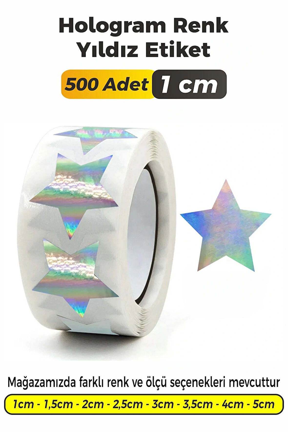 Yıldız Kesim Hologram Renk Etiket - 1cm 500 Adet