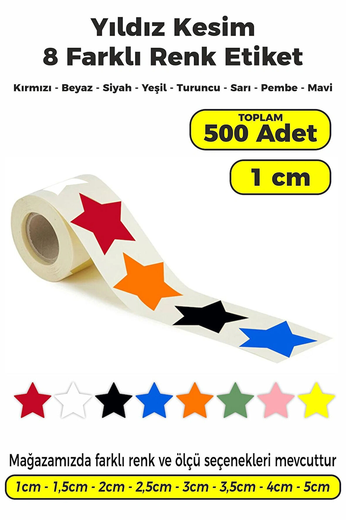 Yıldız Kesim Karışık Renk Renk Etiket - 1cm 500 Adet