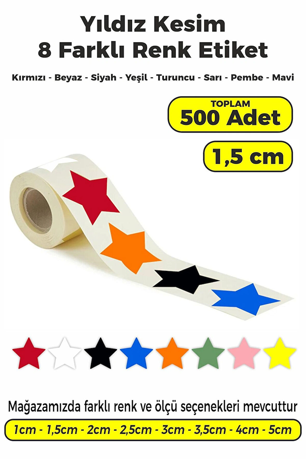 Yıldız Kesim Karışık Renk Renk Etiket - 1,5cm 500 Adet