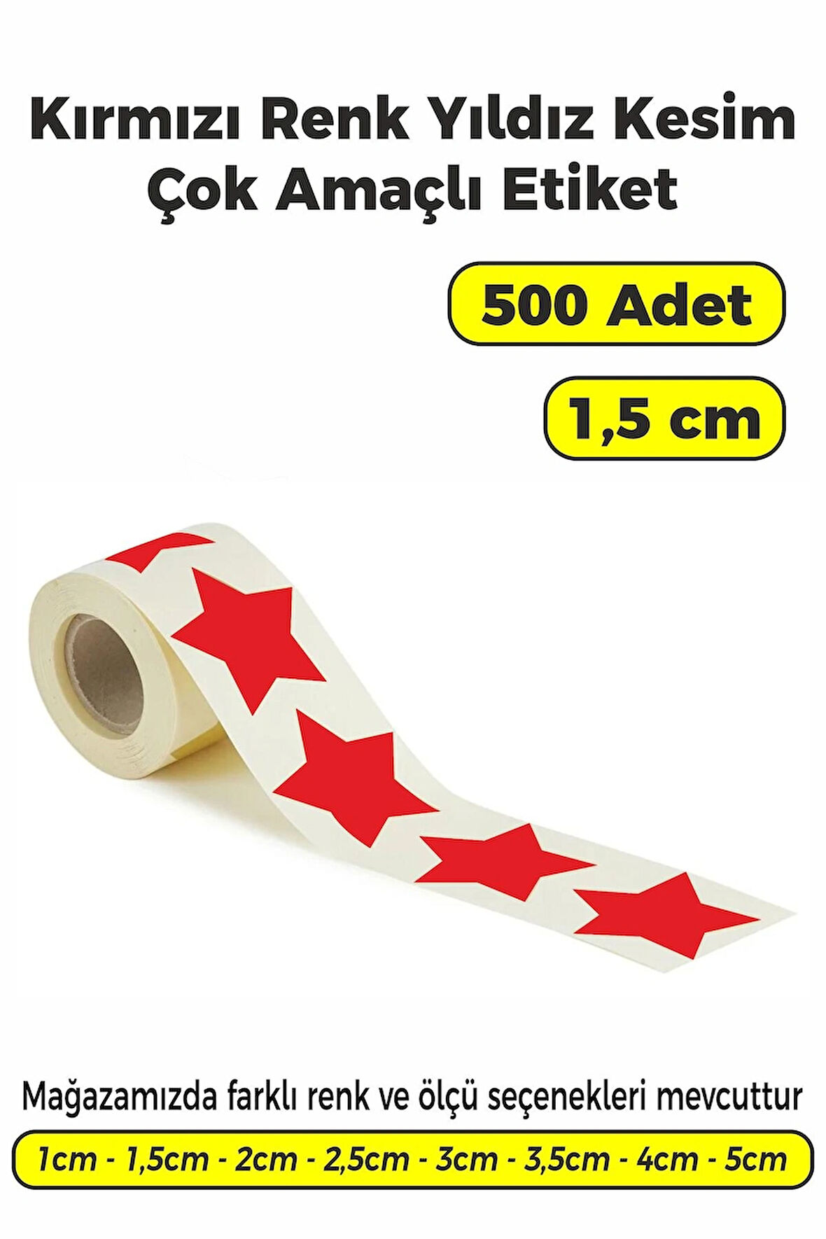 Yıldız Kesim Kırmızı Renk Etiket - 1,5cm 500 Adet