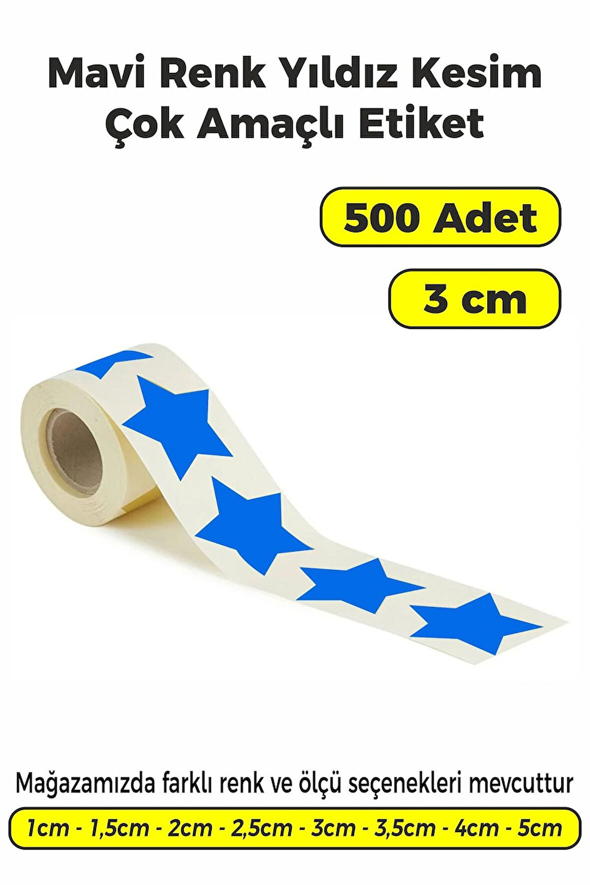 Yıldız Kesim Mavi Renk Etiket - 3cm 500 Adet