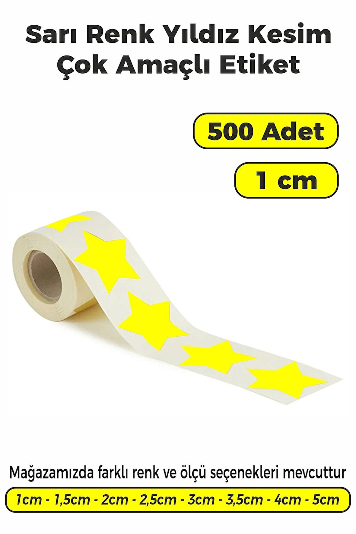 Yıldız Kesim Sarı Renk Etiket - 1cm 500 Adet