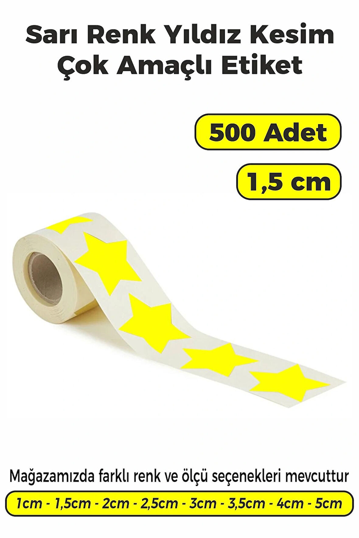 Yıldız Kesim Sarı Renk Etiket - 1,5cm 500 Adet