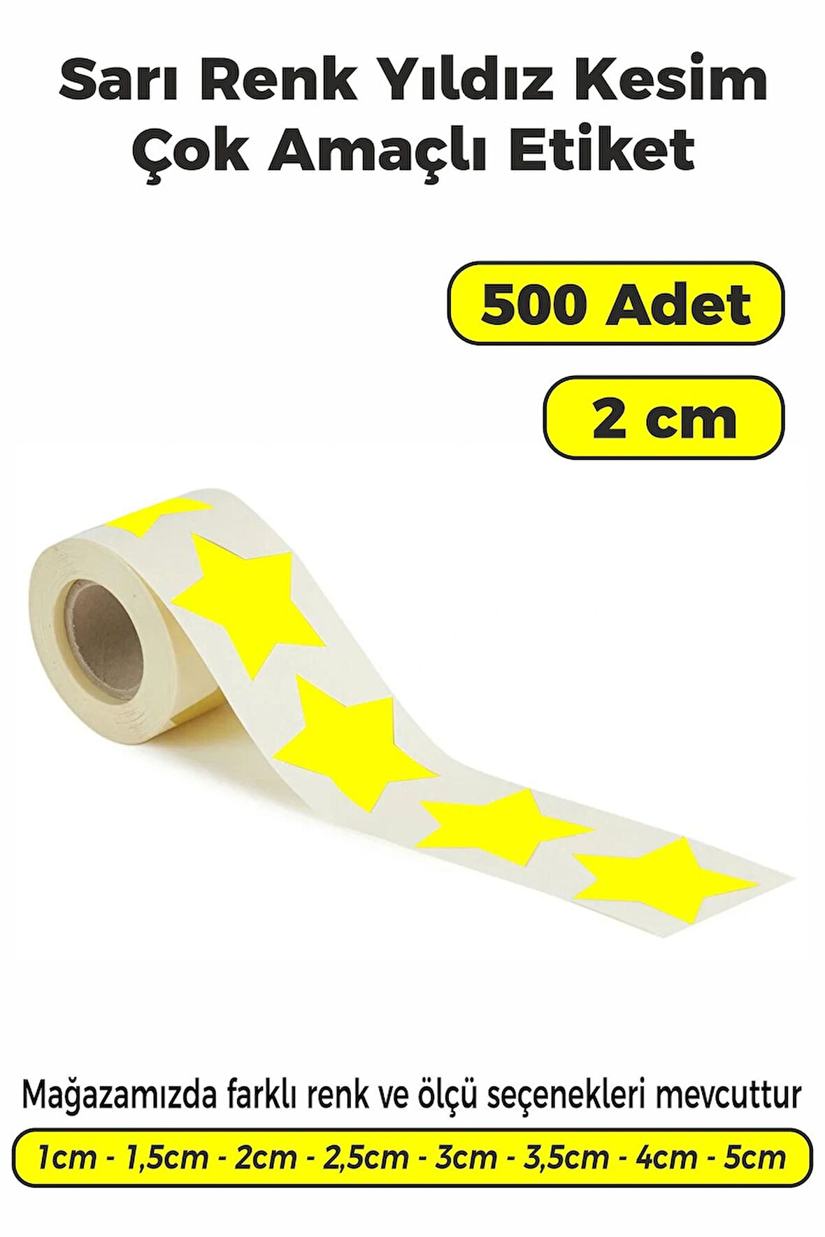 Yıldız Kesim Sarı Renk Etiket - 2cm 500 Adet