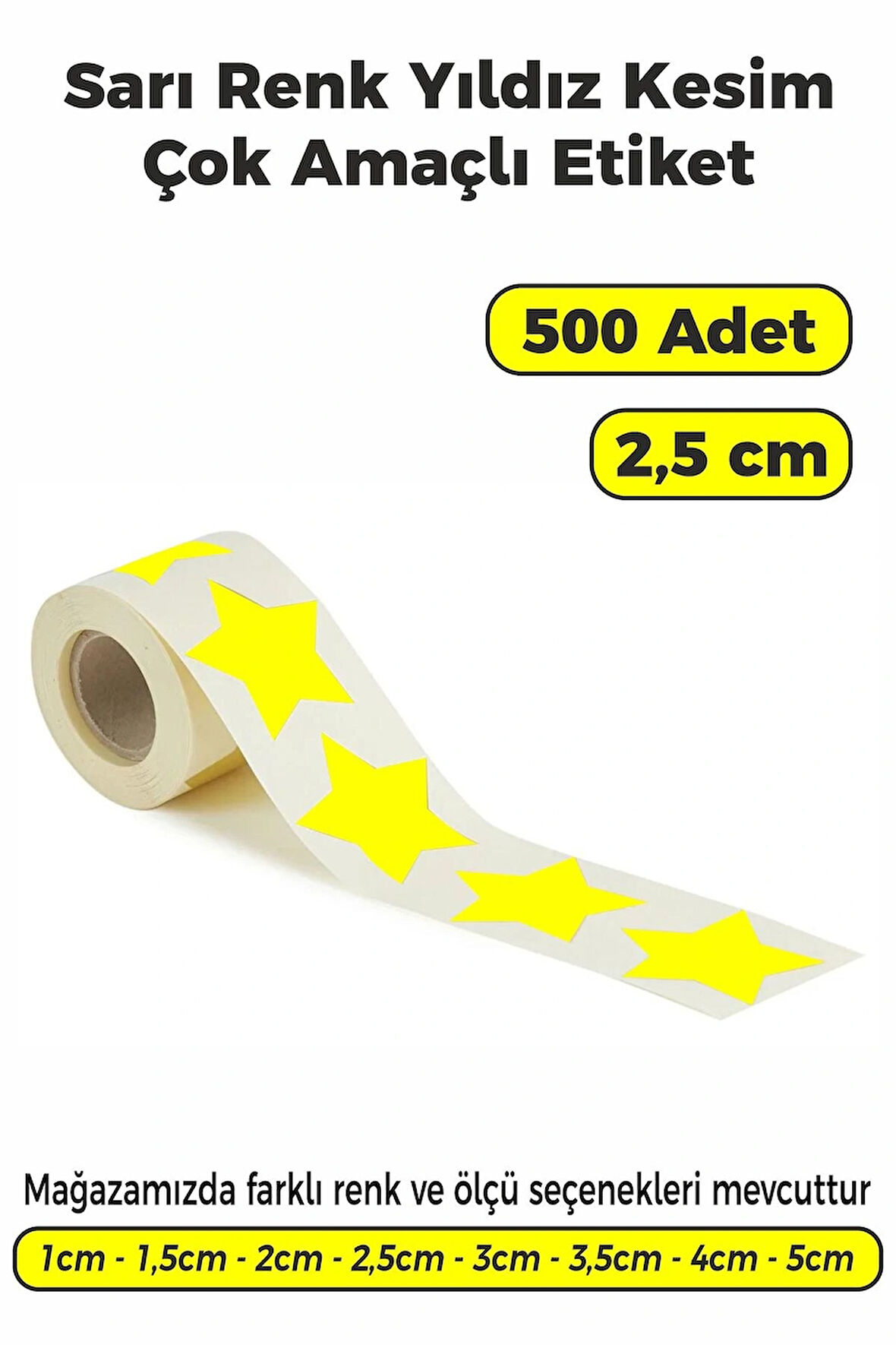 Yıldız Kesim Sarı Renk Etiket - 2,5cm 500 Adet