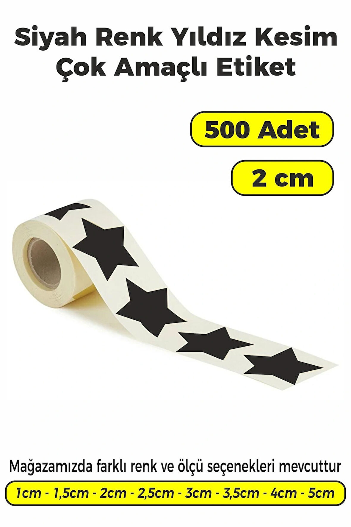 Yıldız Kesim Siyah Renk Etiket - 2cm 500 Adet