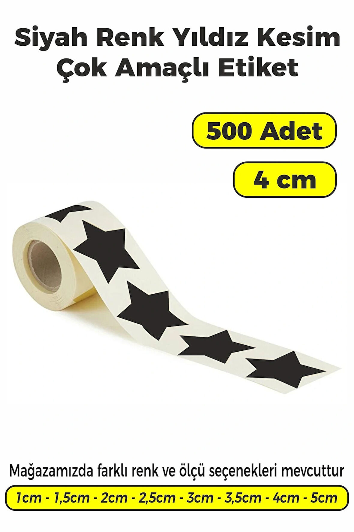 Yıldız Kesim Siyah Renk Etiket - 4cm 500 Adet